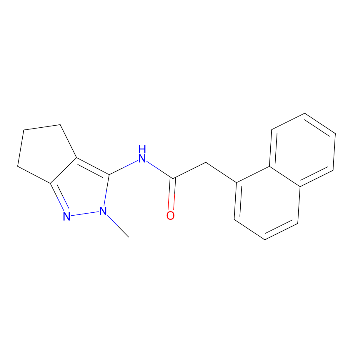 N-(2-methyl-5,6-dihydro-4H-cyclopenta[c]pyrazol-3-yl)-2-naphthalen-1-ylacetamide molecular structure, CAS 1210843-03-0