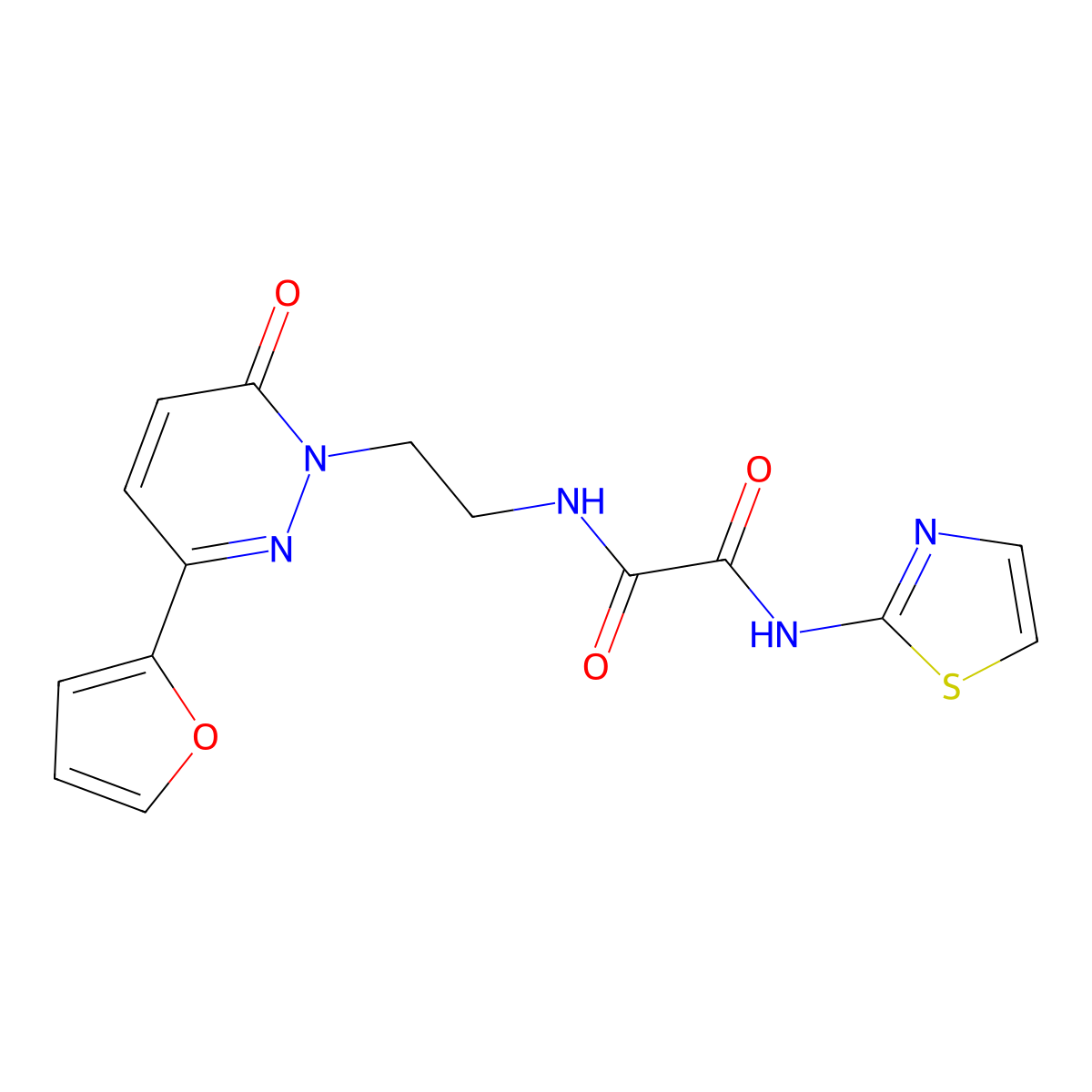 N1-(2-(3-(furan-2-yl)-6-oxopyridazin-1(6H)-yl)ethyl)-N2-(thiazol-2-yl)oxalamide molecular structure, CAS 1210844-04-4