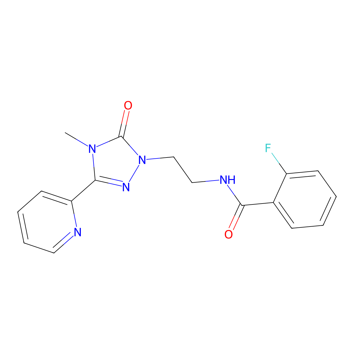 2-fluoro-N-{2-[4-methyl-5-oxo-3-(pyridin-2-yl)-4,5-dihydro-1H-1,2,4-triazol-1-yl]ethyl}benzamide molecular structure, CAS 1210844-45-3