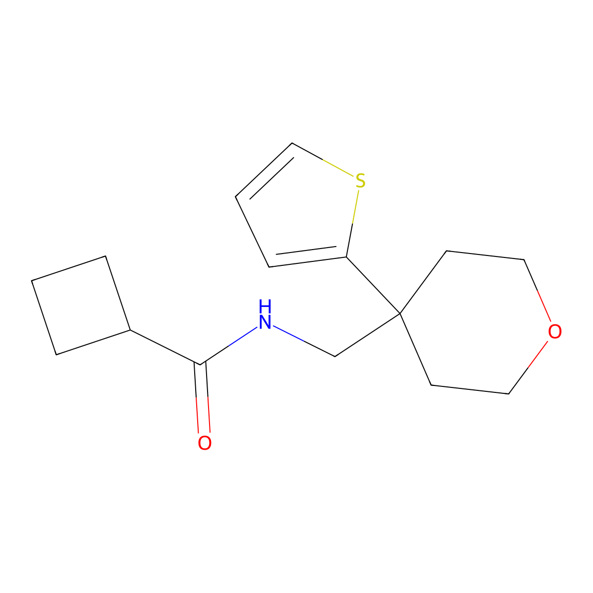 N-{[4-(thiophen-2-yl)oxan-4-yl]methyl}cyclobutanecarboxamide molecular structure, CAS 1210847-11-2