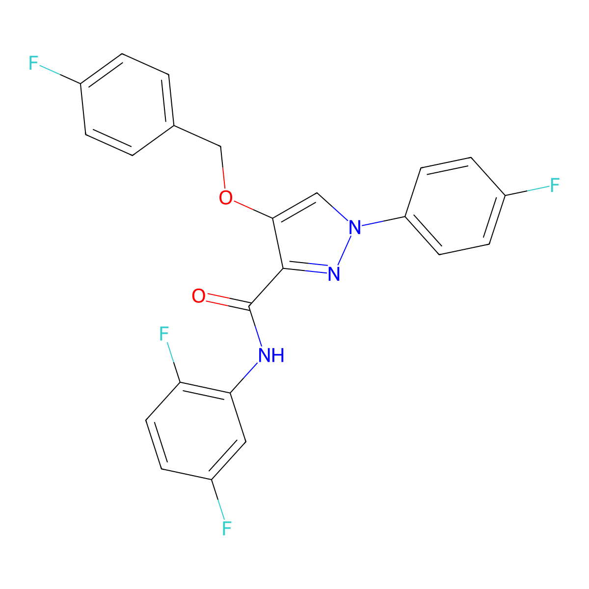 N-(2,5-difluorophenyl)-1-(4-fluorophenyl)-4-[(4-fluorophenyl)methoxy]-1H-pyrazole-3-carboxamide molecular structure, CAS 1210852-17-7