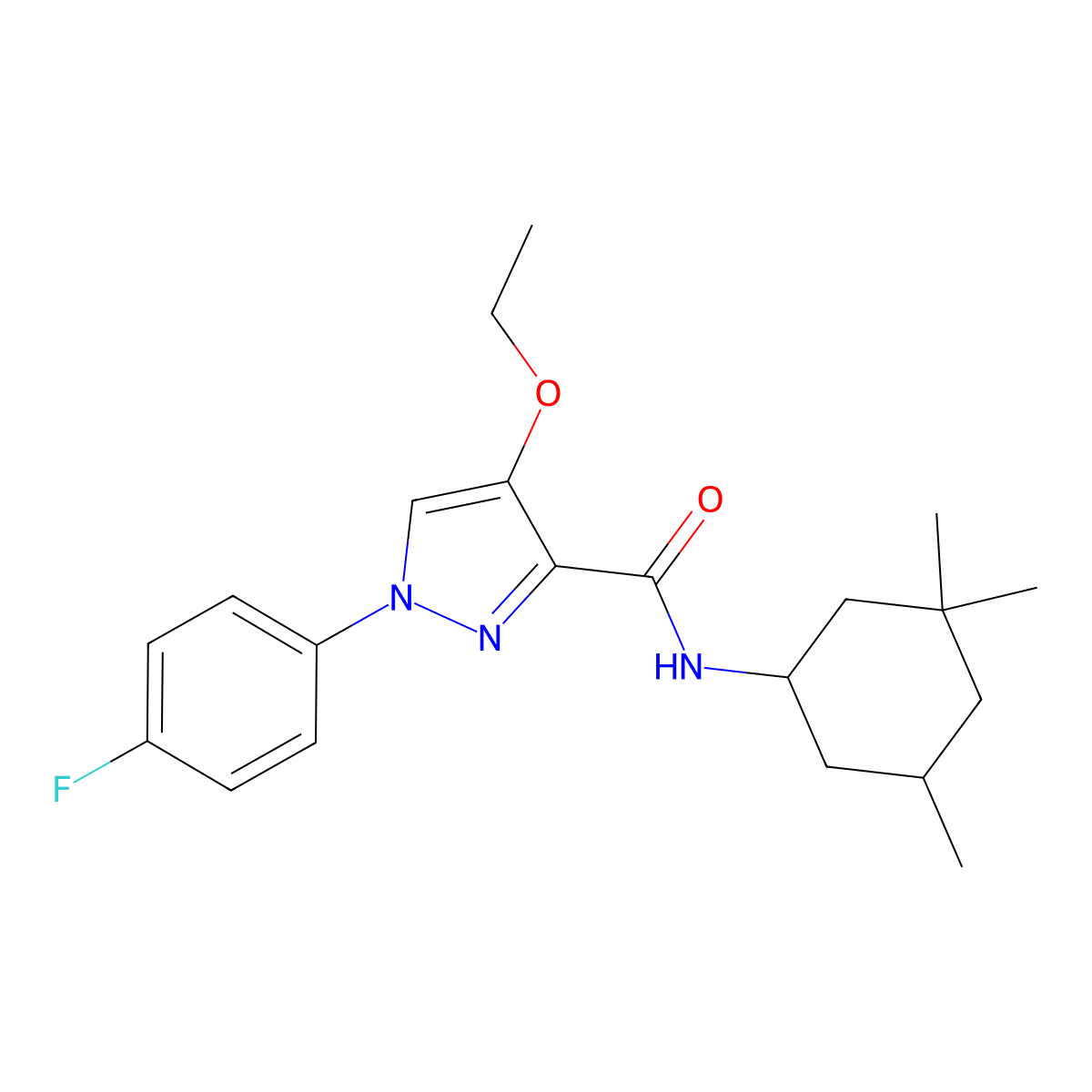 4-ethoxy-1-(4-fluorophenyl)-N-(3,3,5-trimethylcyclohexyl)-1H-pyrazole-3-carboxamide molecular structure, CAS 1210859-99-6