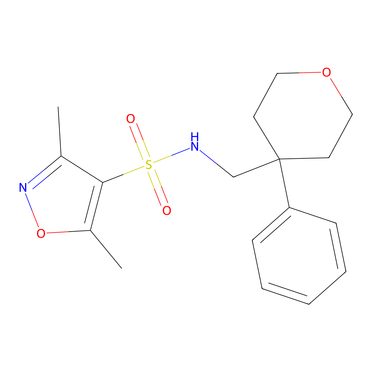 3,5-dimethyl-N-[(4-phenyloxan-4-yl)methyl]-1,2-oxazole-4-sulfonamide molecular structure, CAS 1210860-83-5