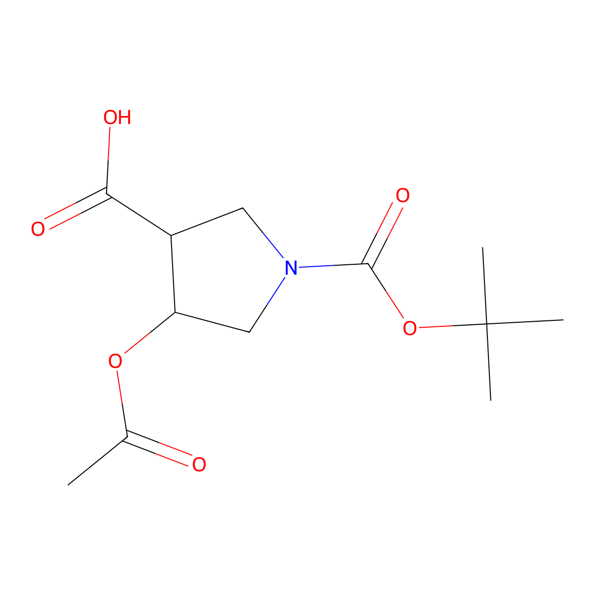 4-Acetoxy-1-(tert-butoxycarbonyl)pyrrolidine-3-carboxylic acid molecular structure, CAS 1210863-93-6