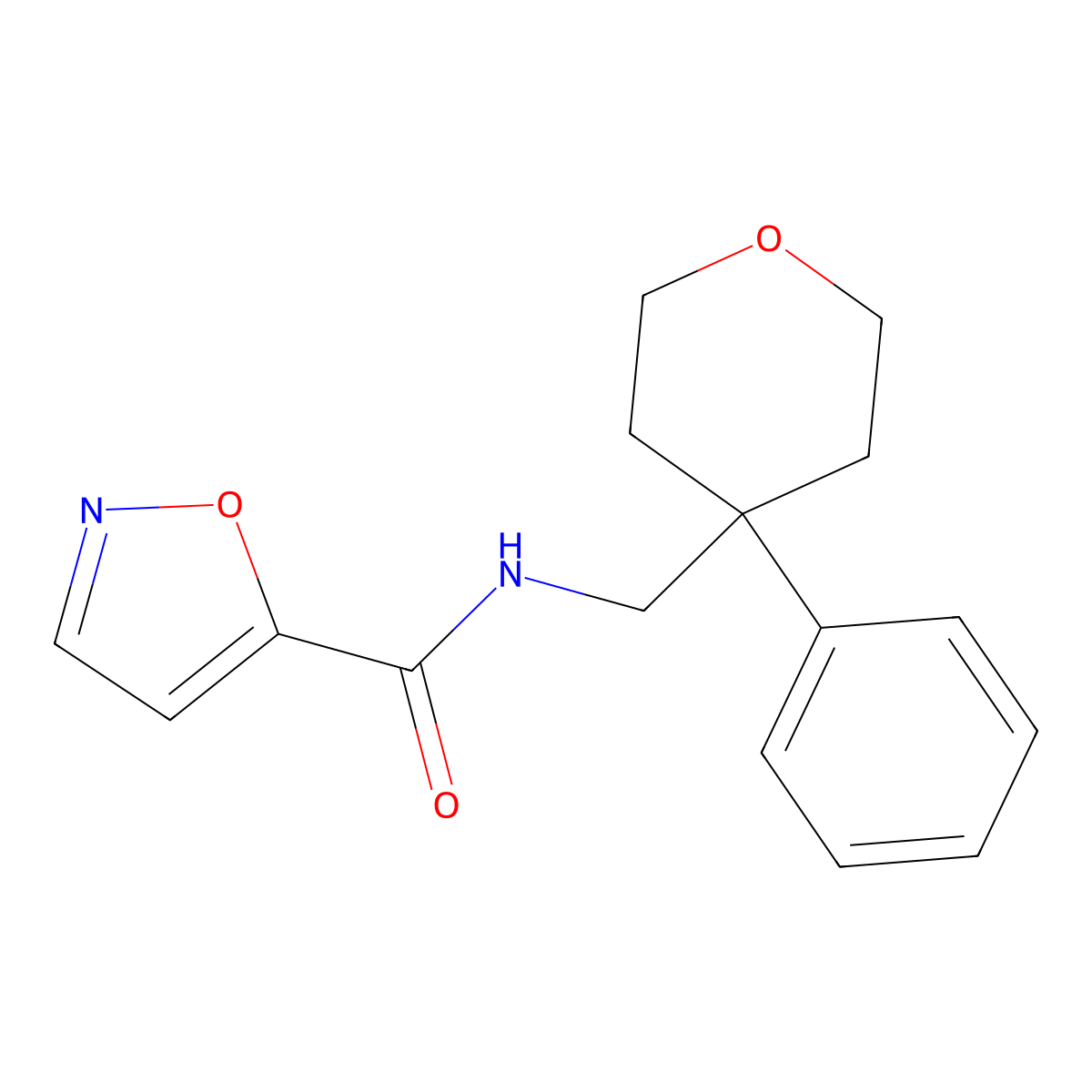 N-((4-phenyltetrahydro-2H-pyran-4-yl)methyl)isoxazole-5-carboxamide molecular structure, CAS 1210865-46-5