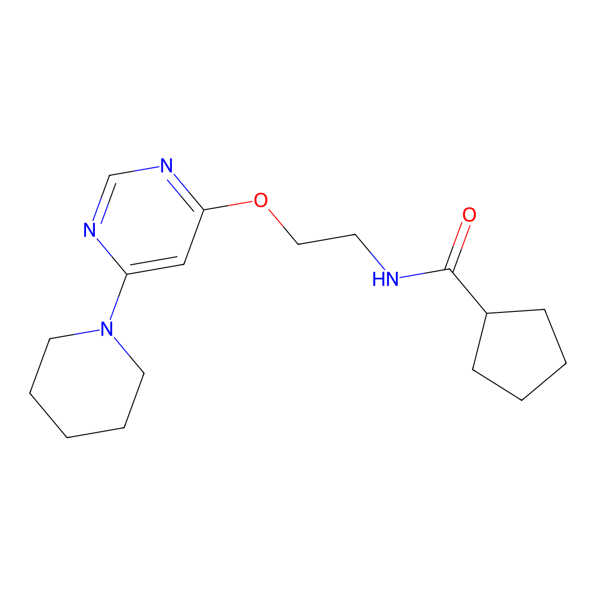 N-(2-{[6-(piperidin-1-yl)pyrimidin-4-yl]oxy}ethyl)cyclopentanecarboxamide molecular structure, CAS 1210867-25-6