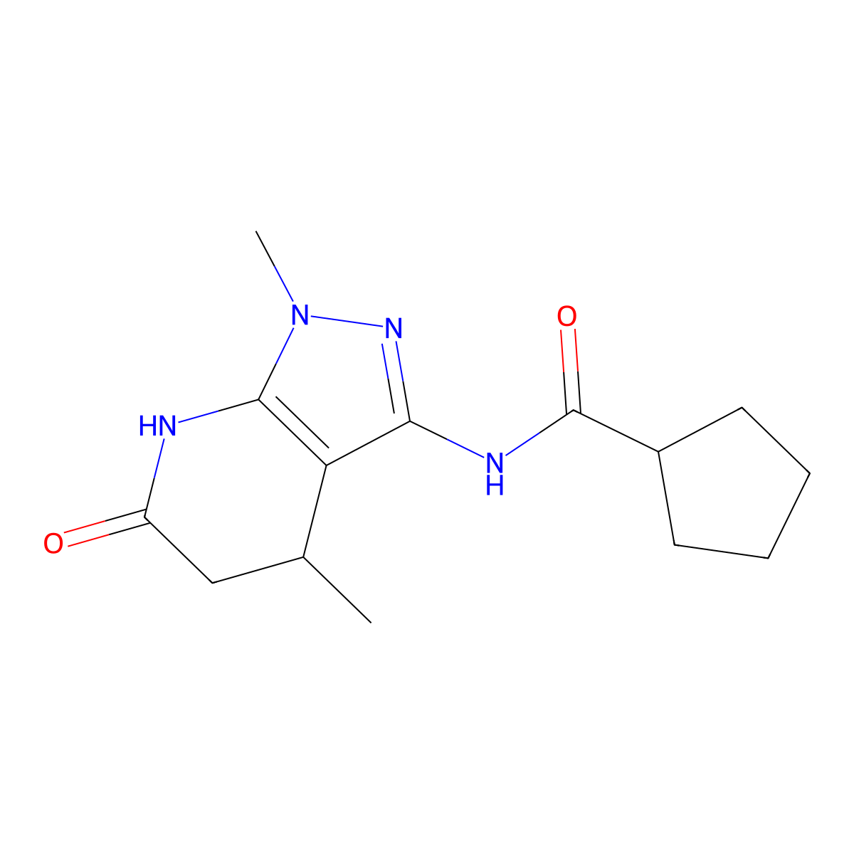 N-(1,4-dimethyl-6-oxo-4,5,6,7-tetrahydro-1H-pyrazolo[3,4-b]pyridin-3-yl)cyclopentanecarboxamide molecular structure, CAS 1210869-84-3