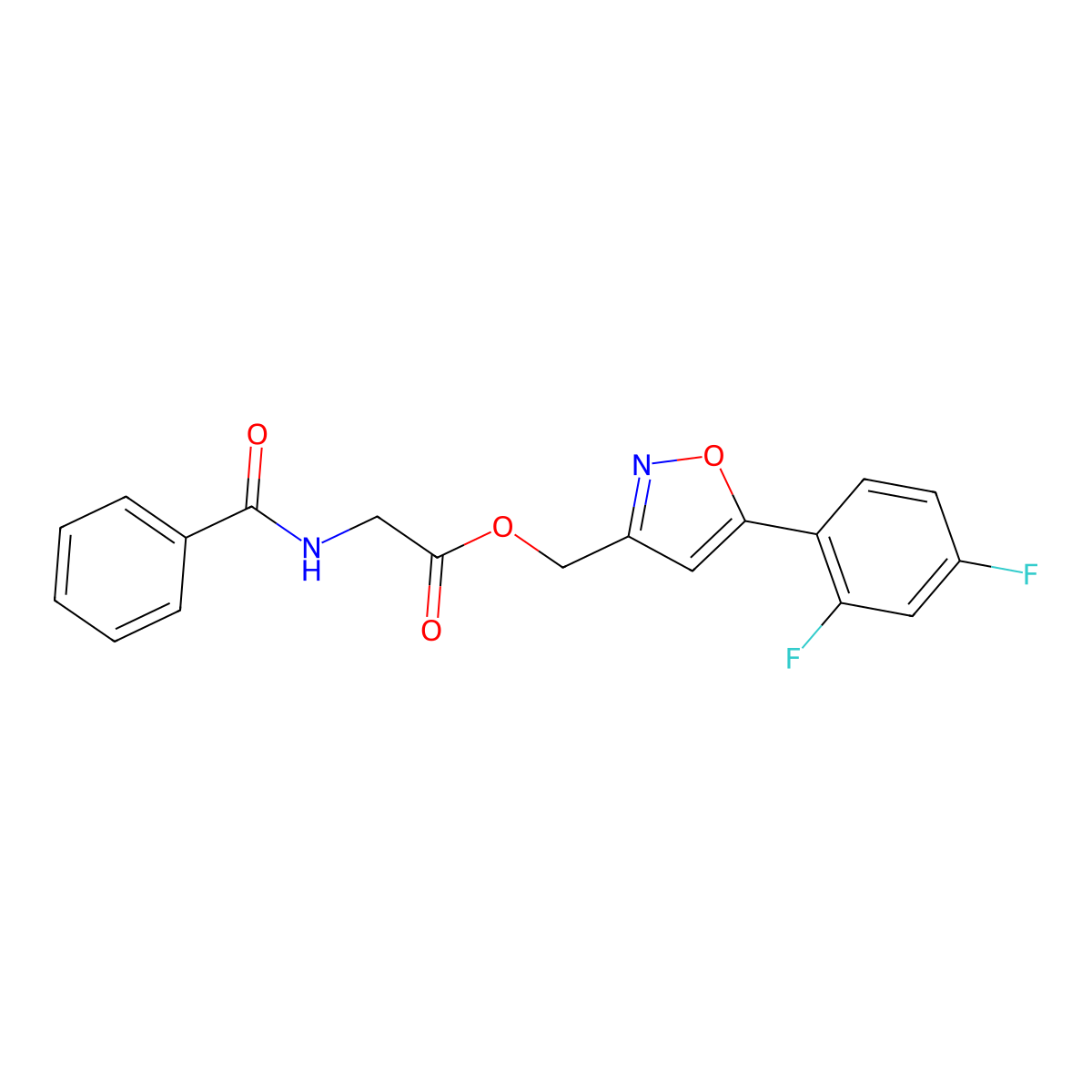 (5-(2,4-Difluorophenyl)isoxazol-3-yl)methyl 2-benzamidoacetate molecular structure, CAS 1210874-54-6