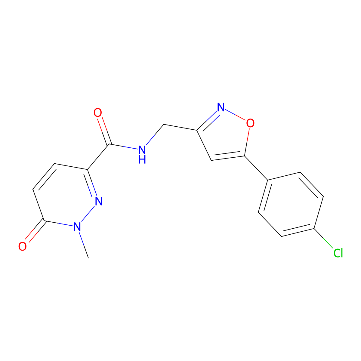 N-((5-(4-chlorophenyl)isoxazol-3-yl)methyl)-1-methyl-6-oxo-1,6-dihydropyridazine-3-carboxamide molecular structure, CAS 1210882-45-3