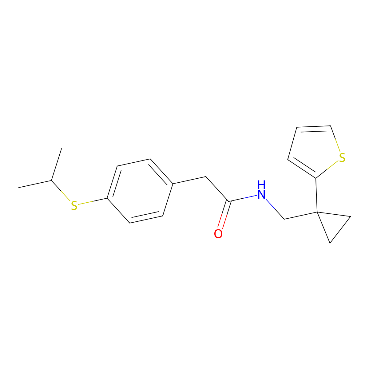 2-(4-(isopropylthio)phenyl)-N-((1-(thiophen-2-yl)cyclopropyl)methyl)acetamide molecular structure, CAS 1210882-72-6