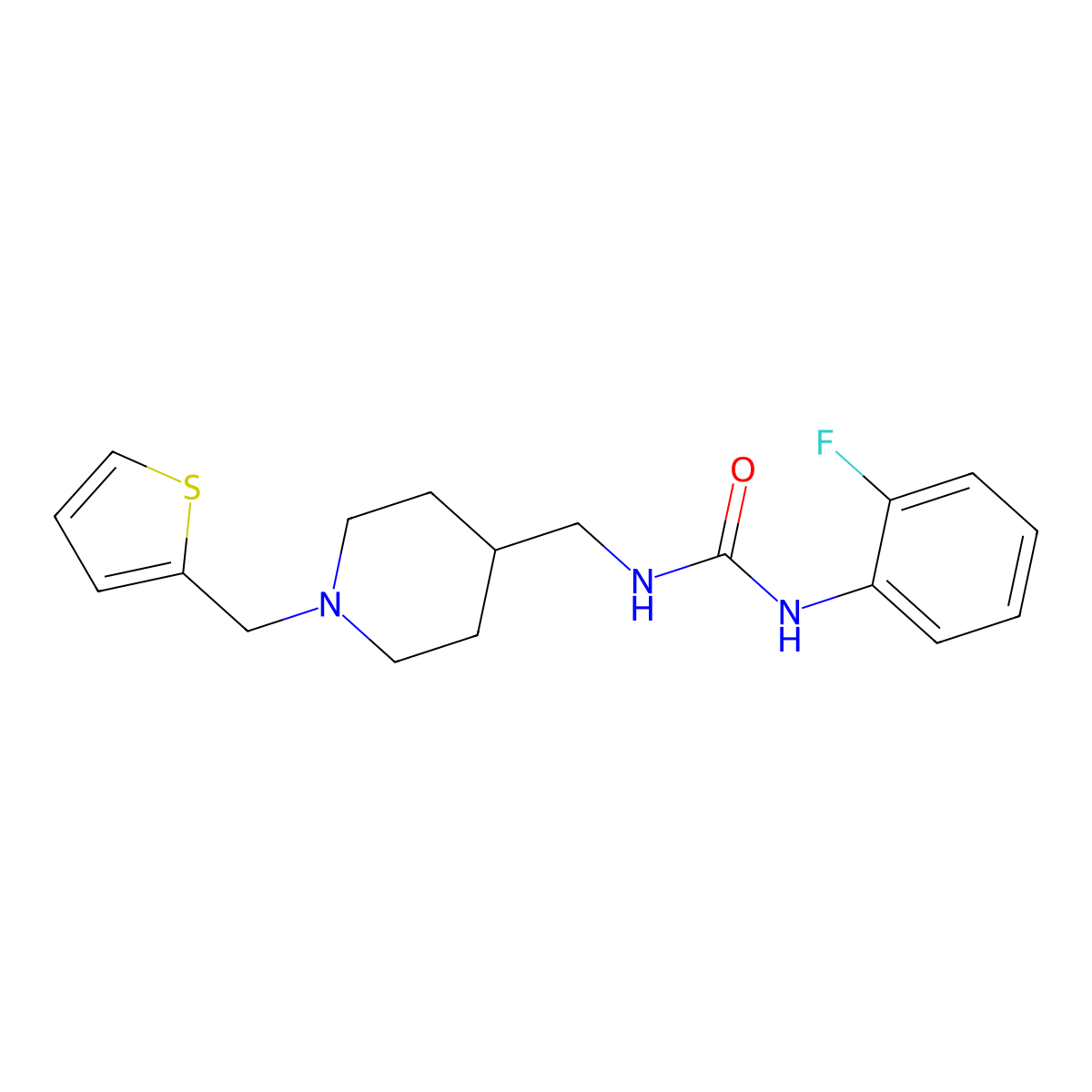 1-(2-Fluorophenyl)-3-((1-(thiophen-2-ylmethyl)piperidin-4-yl)methyl)urea molecular structure, CAS 1210886-47-7