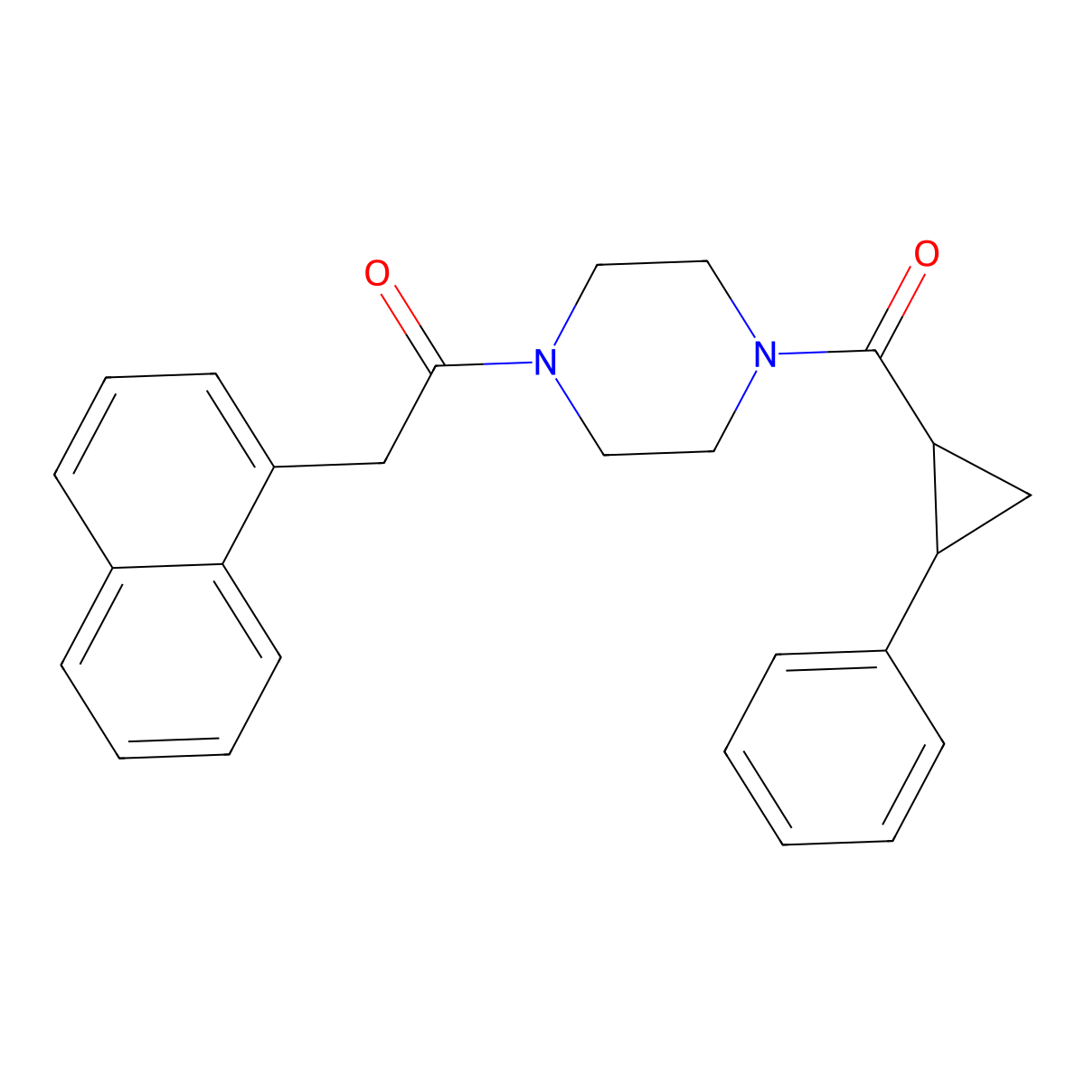 2-(Naphthalen-1-yl)-1-(4-(2-phenylcyclopropanecarbonyl)piperazin-1-yl)ethanone molecular structure, CAS 1210890-74-6