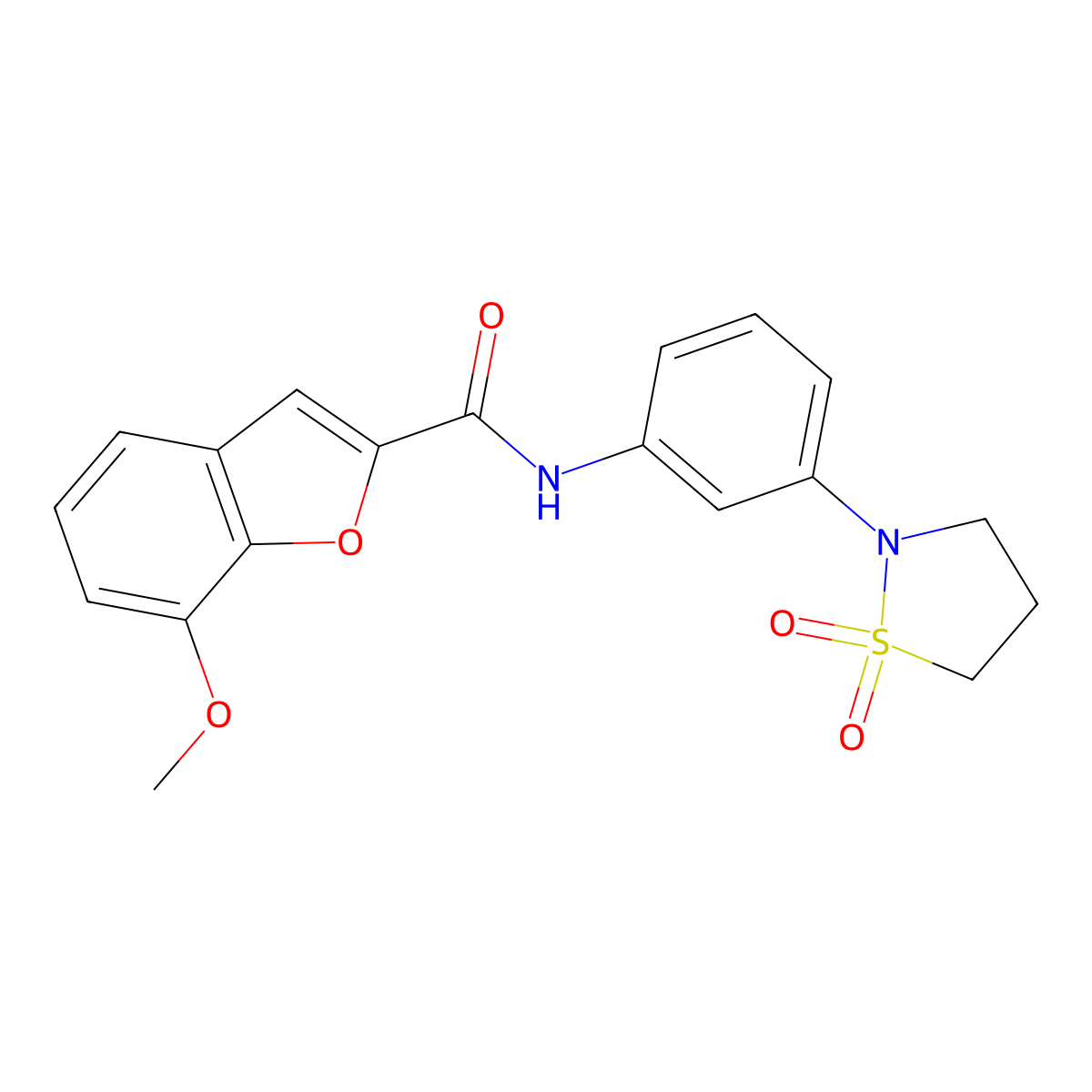 N-(3-(1,1-dioxidoisothiazolidin-2-yl)phenyl)-7-methoxybenzofuran-2-carboxamide molecular structure, CAS 1210897-09-8