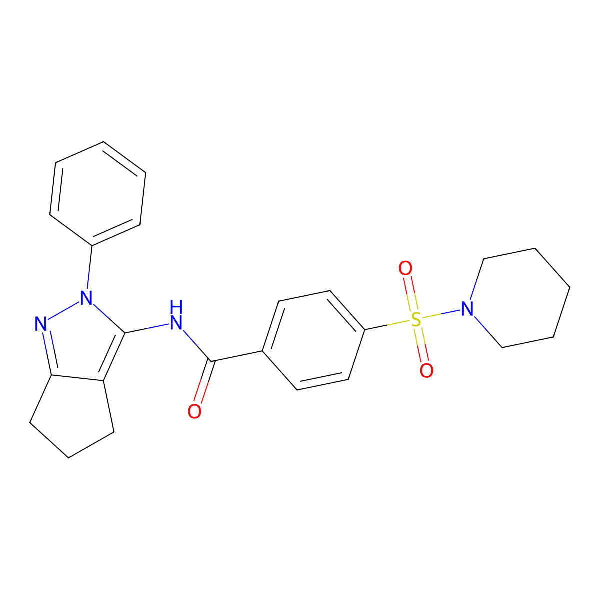 N-(2-phenyl-2,4,5,6-tetrahydrocyclopenta[c]pyrazol-3-yl)-4-(piperidin-1-ylsulfonyl)benzamide molecular structure, CAS 1210898-93-3