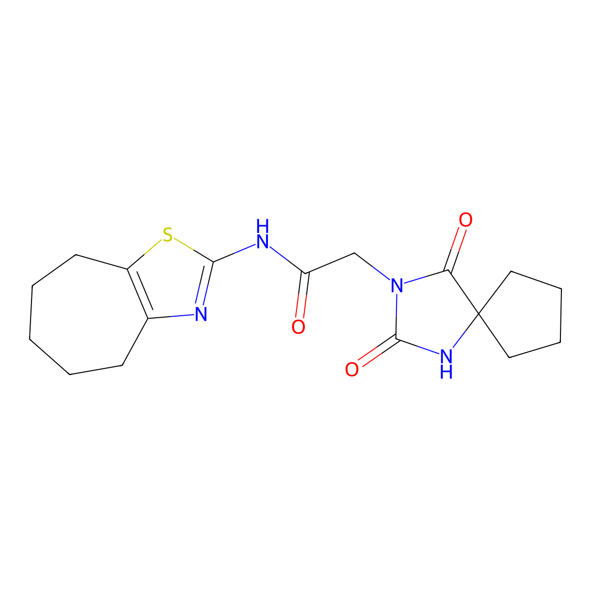 N-{4H,5H,6H,7H,8H-cyclohepta[d][1,3]thiazol-2-yl}-2-{2,4-dioxo-1,3-diazaspiro[4.4]nonan-3-yl}acetamide molecular structure, CAS 1210901-99-7