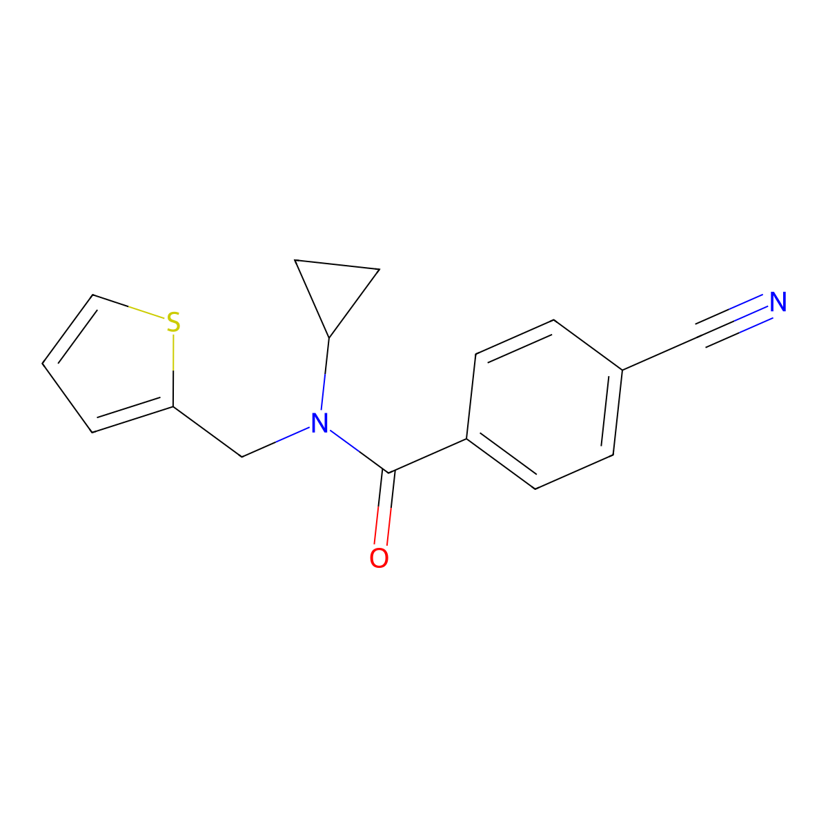 4-cyano-N-cyclopropyl-N-(thiophen-2-ylmethyl)benzamide molecular structure, CAS 1210906-48-1