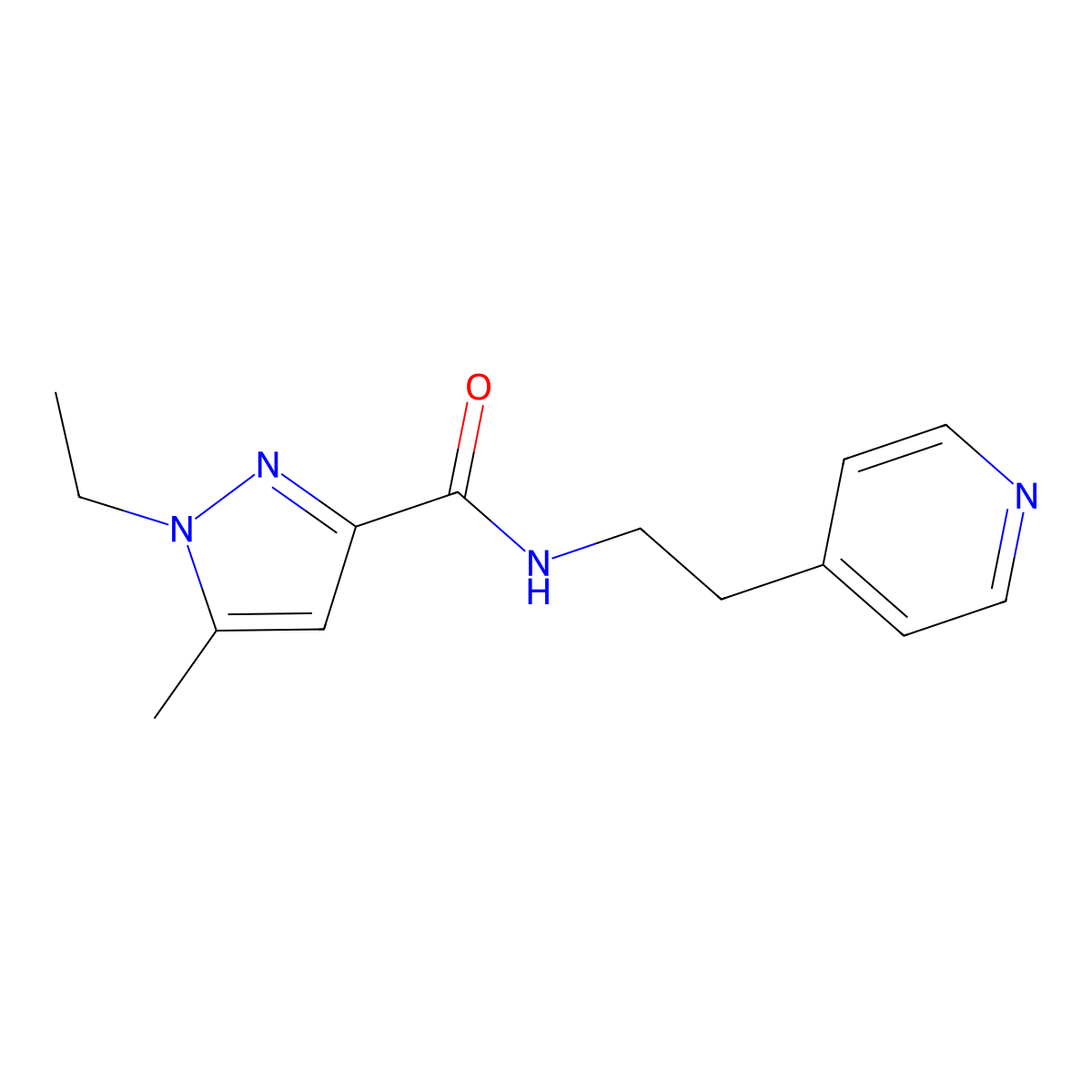 1-ethyl-5-methyl-N-[2-(pyridin-4-yl)ethyl]-1H-pyrazole-3-carboxamide molecular structure, CAS 1210913-00-0