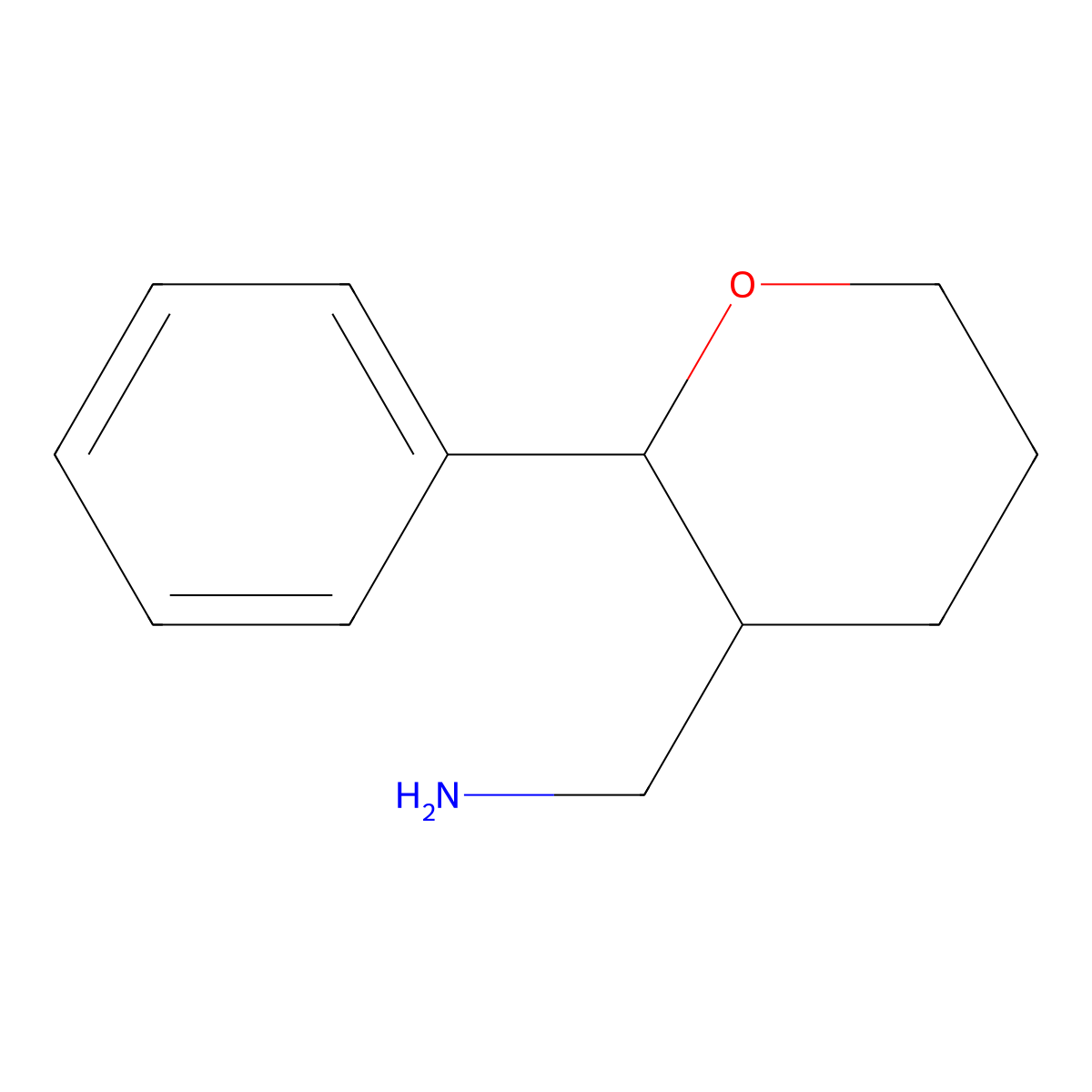 (2-Phenyloxan-3-yl)methanamine molecular structure, CAS 1210929-18-2