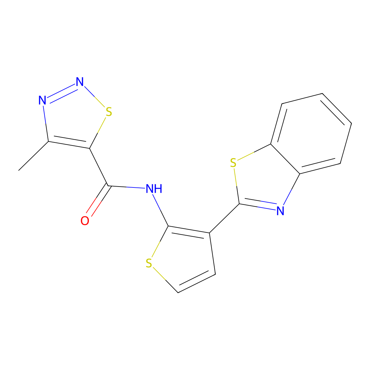 N-(3-(benzo[d]thiazol-2-yl)thiophen-2-yl)-4-methyl-1,2,3-thiadiazole-5-carboxamide molecular structure, CAS 1210930-98-5