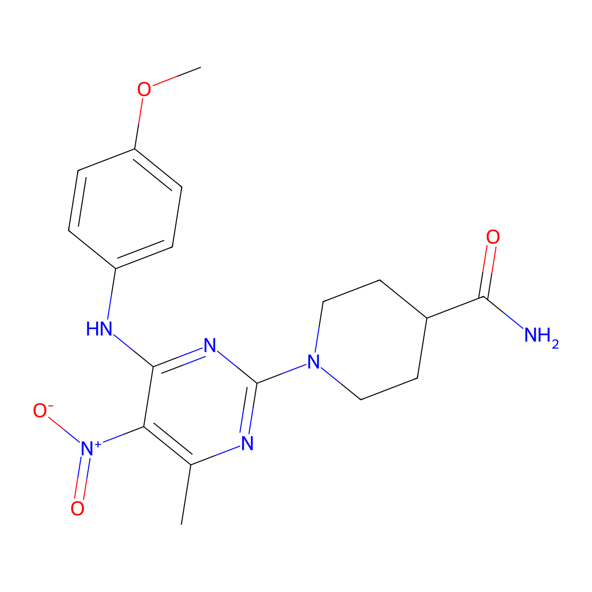 1-(4-((4-Methoxyphenyl)amino)-6-methyl-5-nitropyrimidin-2-yl)piperidine-4-carboxamide molecular structure, CAS 1210932-45-8