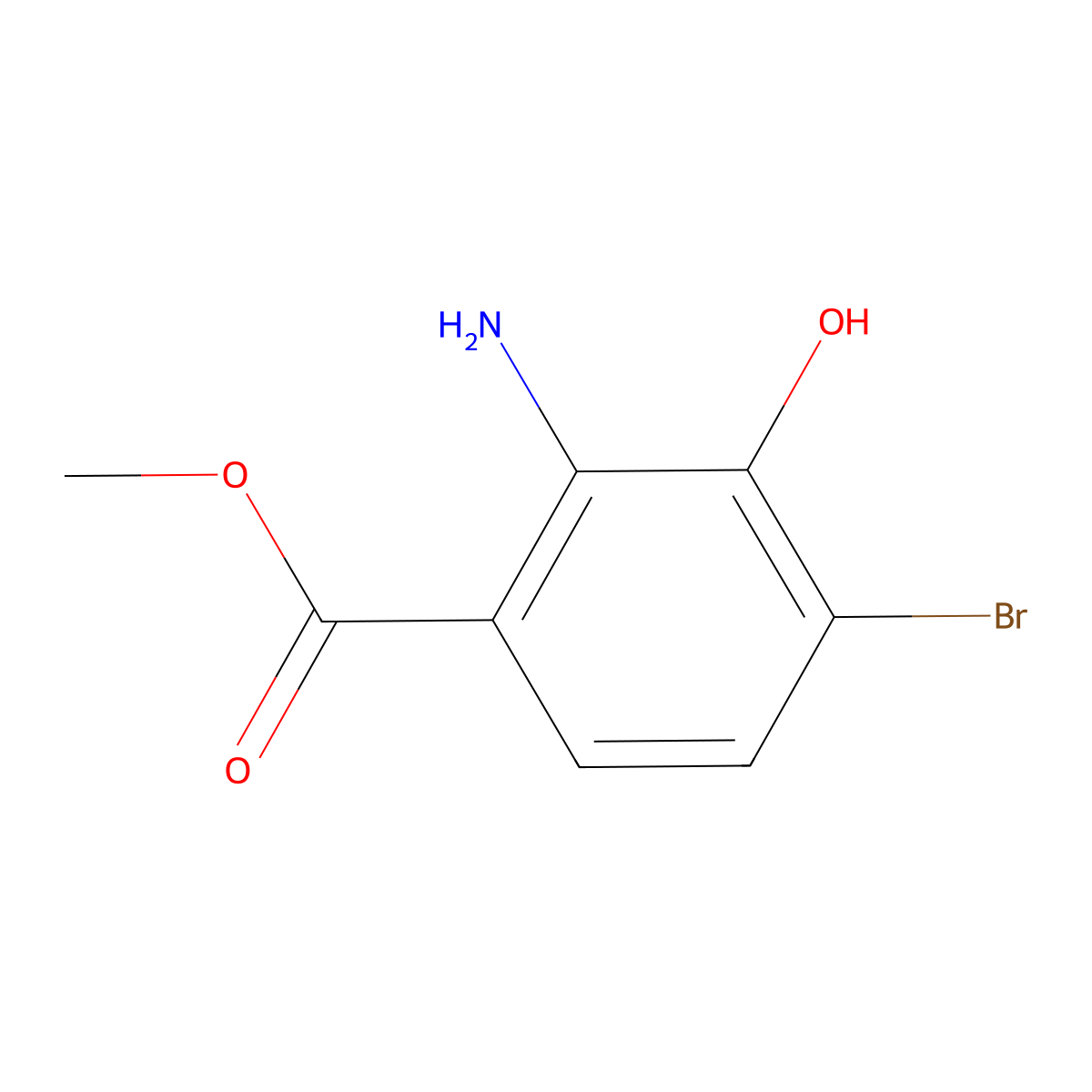 Methyl 2-amino-4-bromo-3-hydroxybenzoate molecular structure, CAS 1210936-30-3
