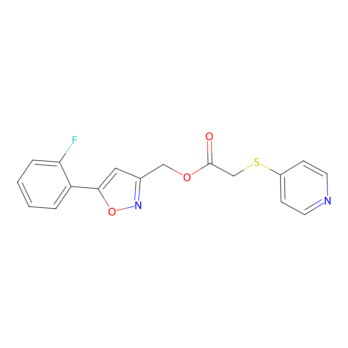 (5-(2-Fluorophenyl)isoxazol-3-yl)methyl 2-(pyridin-4-ylthio)acetate molecular structure, CAS 1210938-30-9