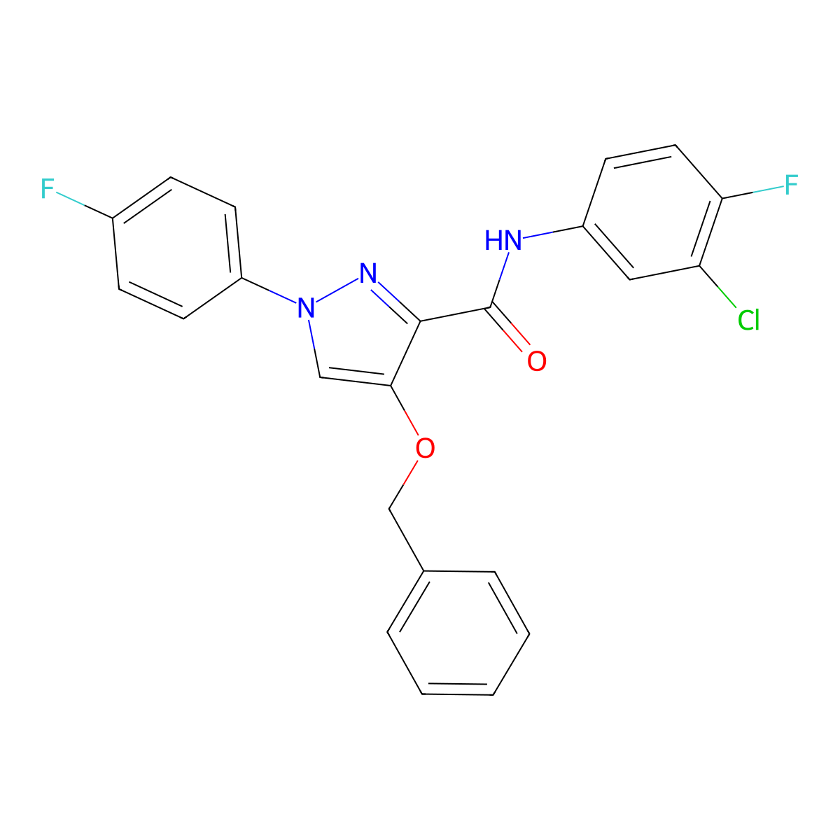 4-(benzyloxy)-N-(3-chloro-4-fluorophenyl)-1-(4-fluorophenyl)-1H-pyrazole-3-carboxamide molecular structure, CAS 1210940-37-6