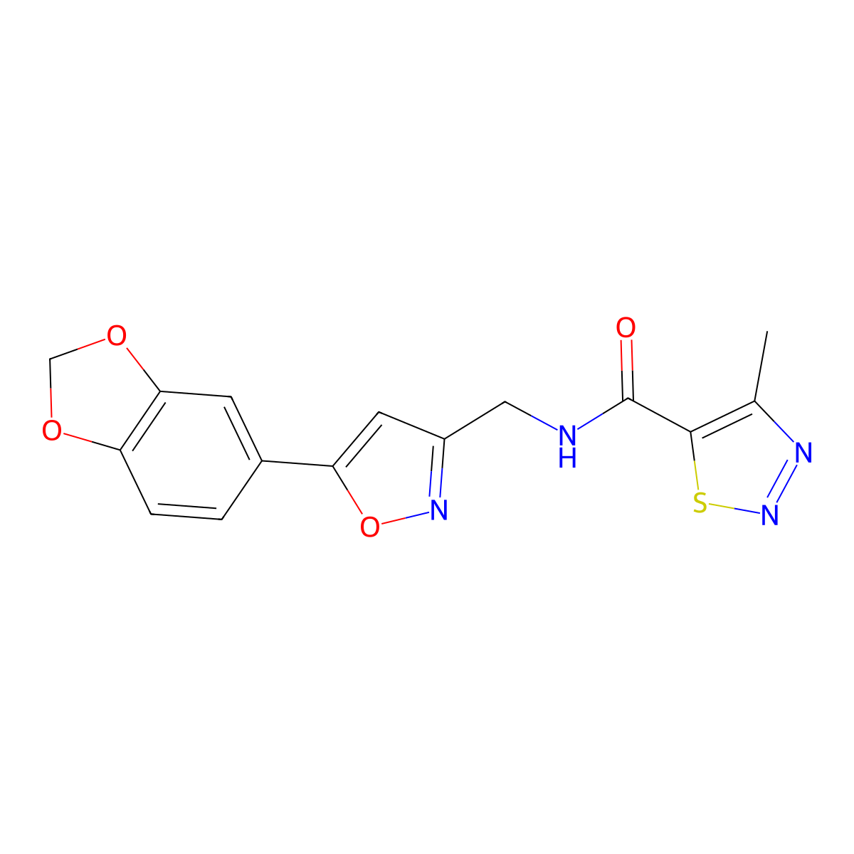 N-((5-(benzo[d][1,3]dioxol-5-yl)isoxazol-3-yl)methyl)-4-methyl-1,2,3-thiadiazole-5-carboxamide molecular structure, CAS 1210942-56-5