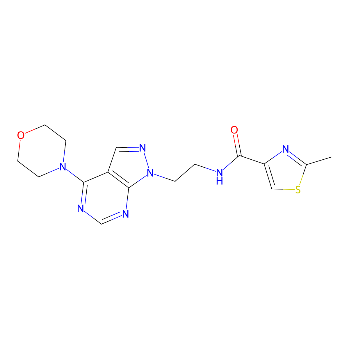 2-methyl-N-(2-(4-morpholino-1H-pyrazolo[3,4-d]pyrimidin-1-yl)ethyl)thiazole-4-carboxamide molecular structure, CAS 1210943-58-0