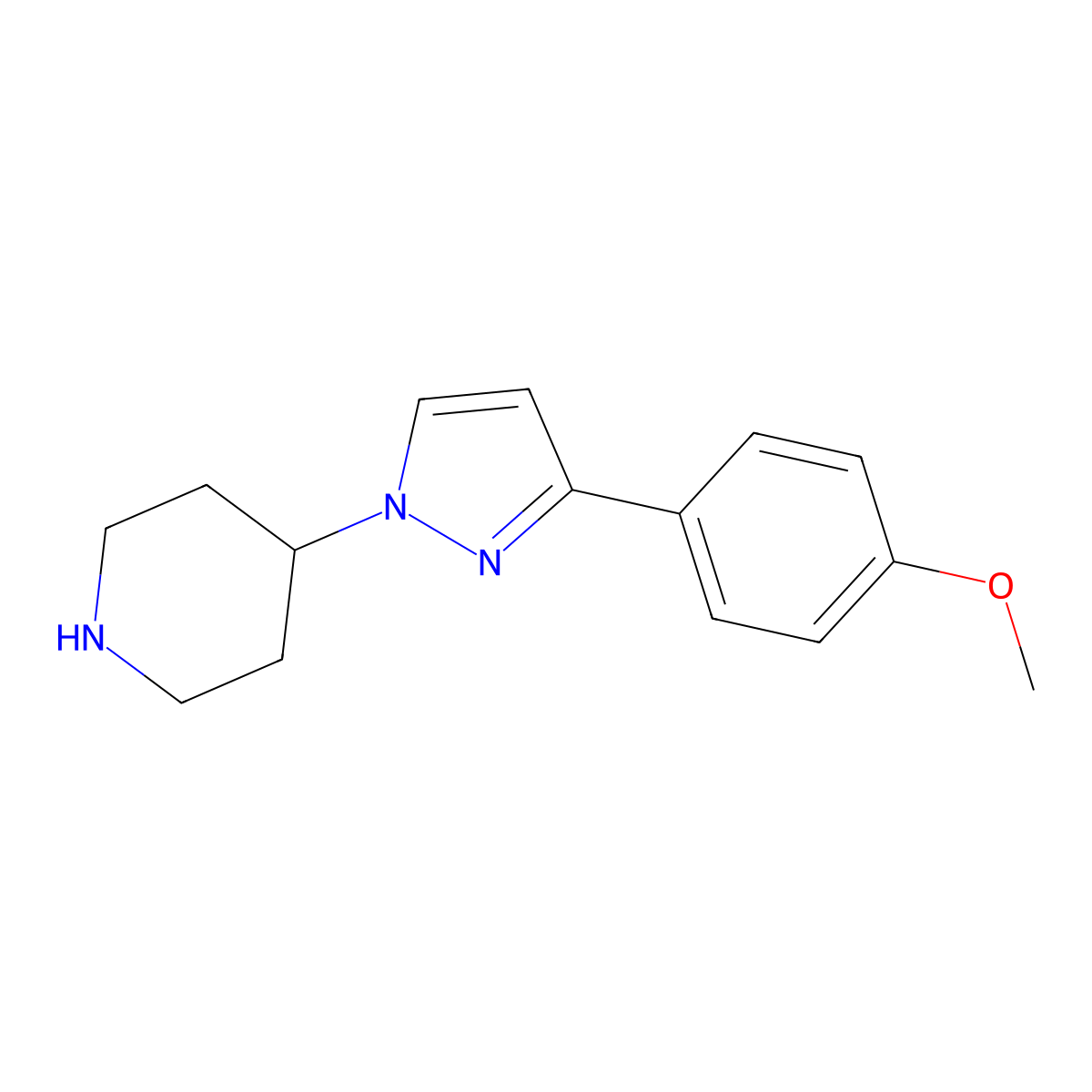 4-(3-(4-Methoxyphenyl)-1H-pyrazol-1-yl)piperidine molecular structure, CAS 1210945-75-7