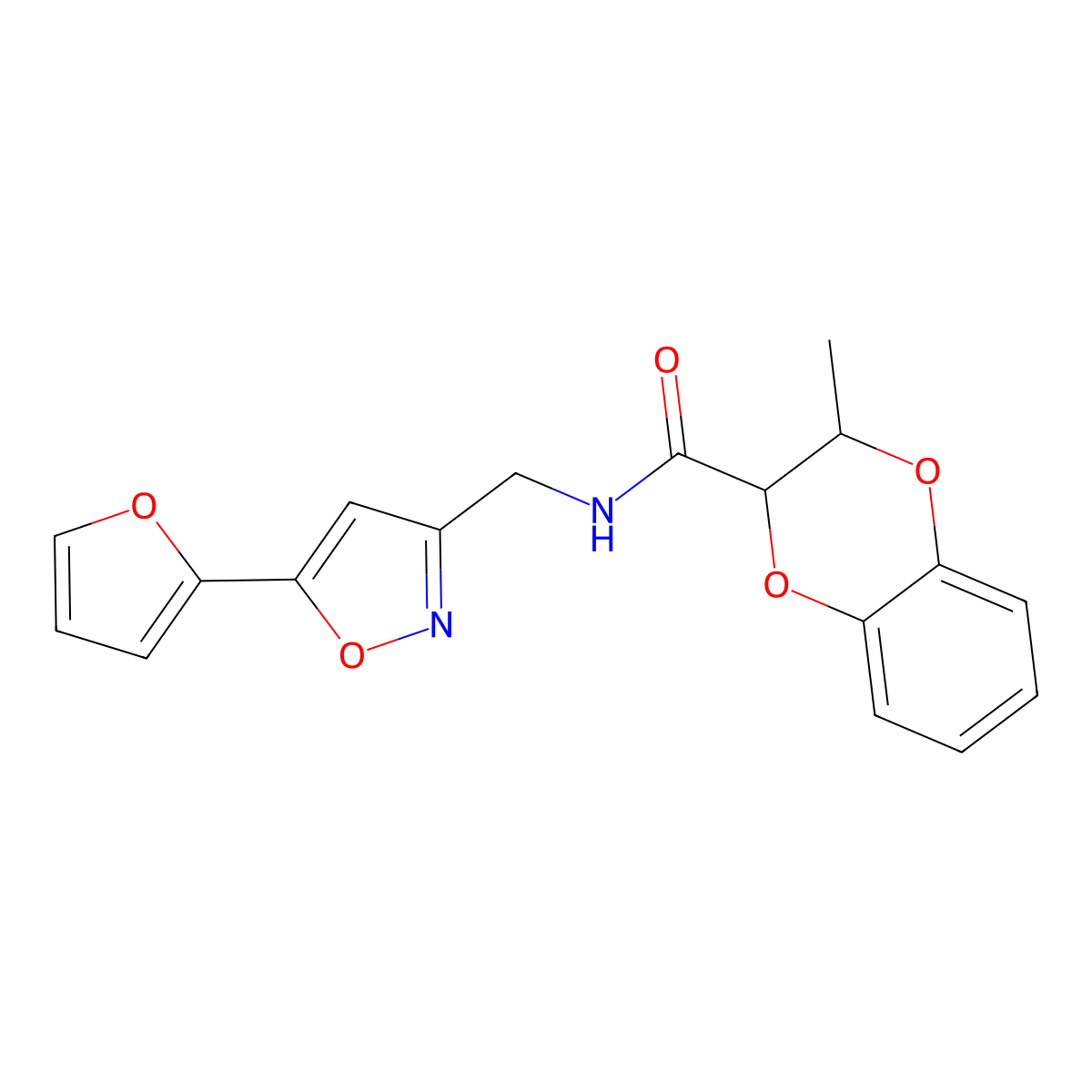 N-((5-(furan-2-yl)isoxazol-3-yl)methyl)-3-methyl-2,3-dihydrobenzo[b][1,4]dioxine-2-carboxamide molecular structure, CAS 1210947-46-8