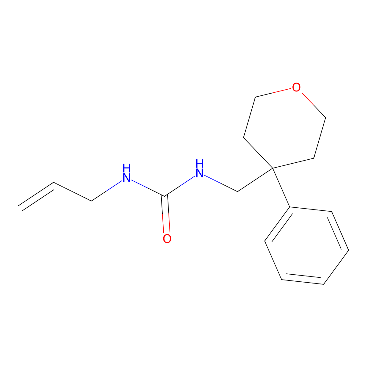 1-allyl-3-((4-phenyltetrahydro-2H-pyran-4-yl)methyl)urea molecular structure, CAS 1210987-60-2
