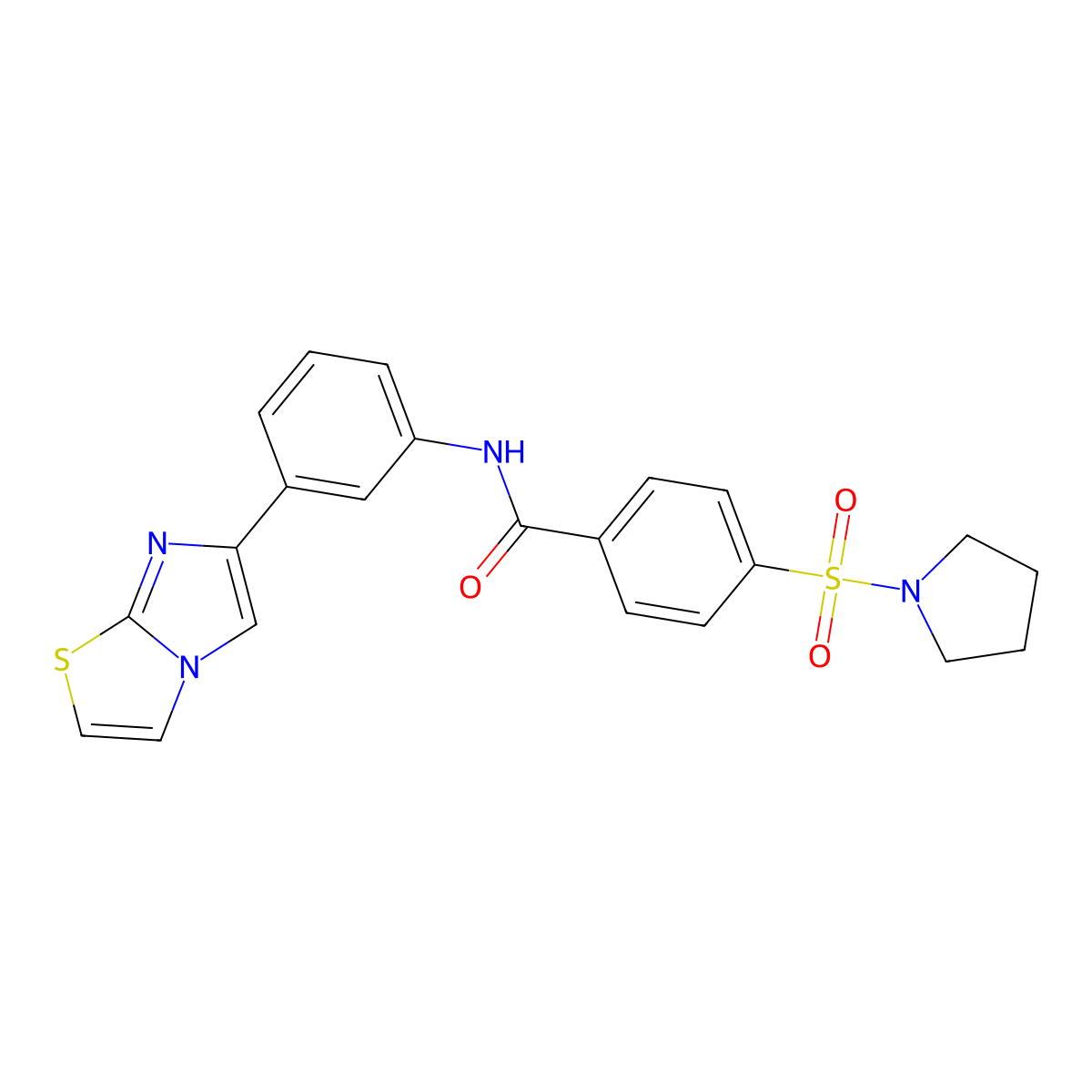 N-(3-{imidazo[2,1-b][1,3]thiazol-6-yl}phenyl)-4-(pyrrolidine-1-sulfonyl)benzamide molecular structure, CAS 1210989-01-7