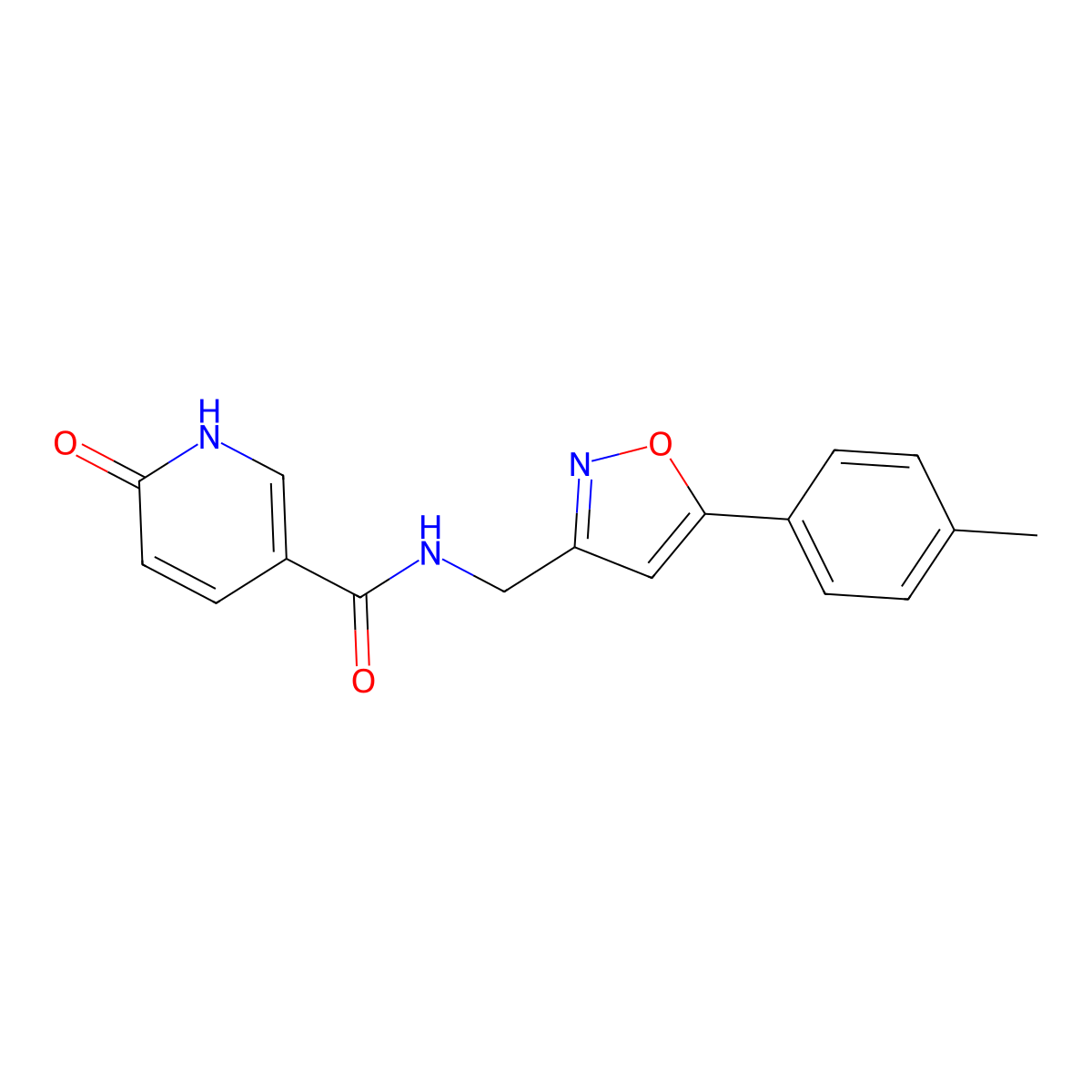 6-oxo-N-((5-(p-tolyl)isoxazol-3-yl)methyl)-1,6-dihydropyridine-3-carboxamide molecular structure, CAS 1210991-30-2