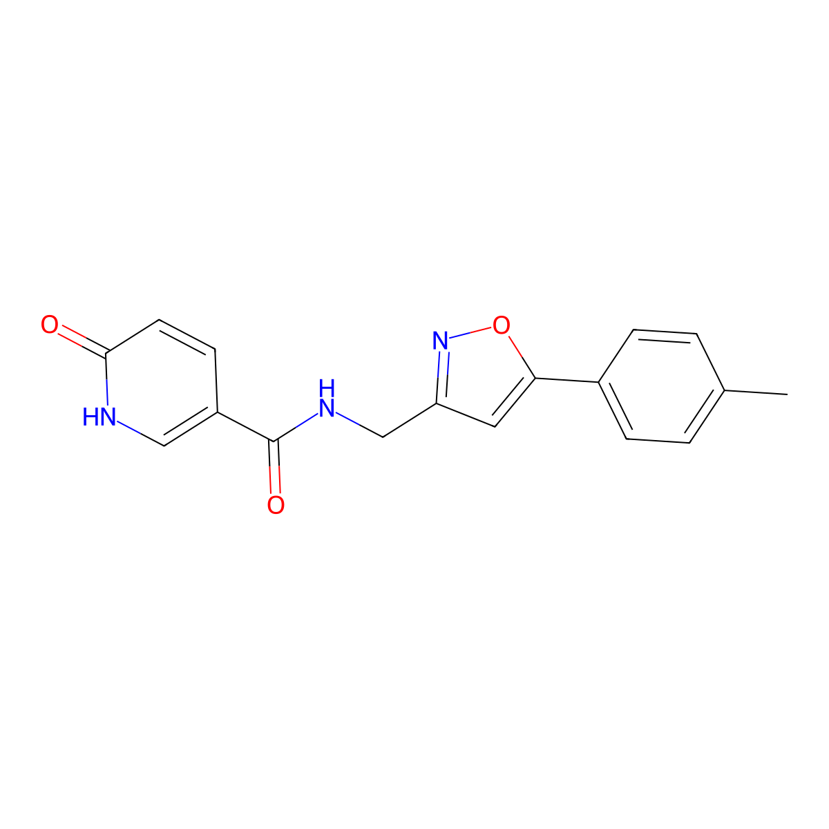 6-oxo-N-((5-(p-tolyl)isoxazol-3-yl)methyl)-1,6-dihydropyridine-3-carboxamide molecular structure, CAS 1210991-30-2