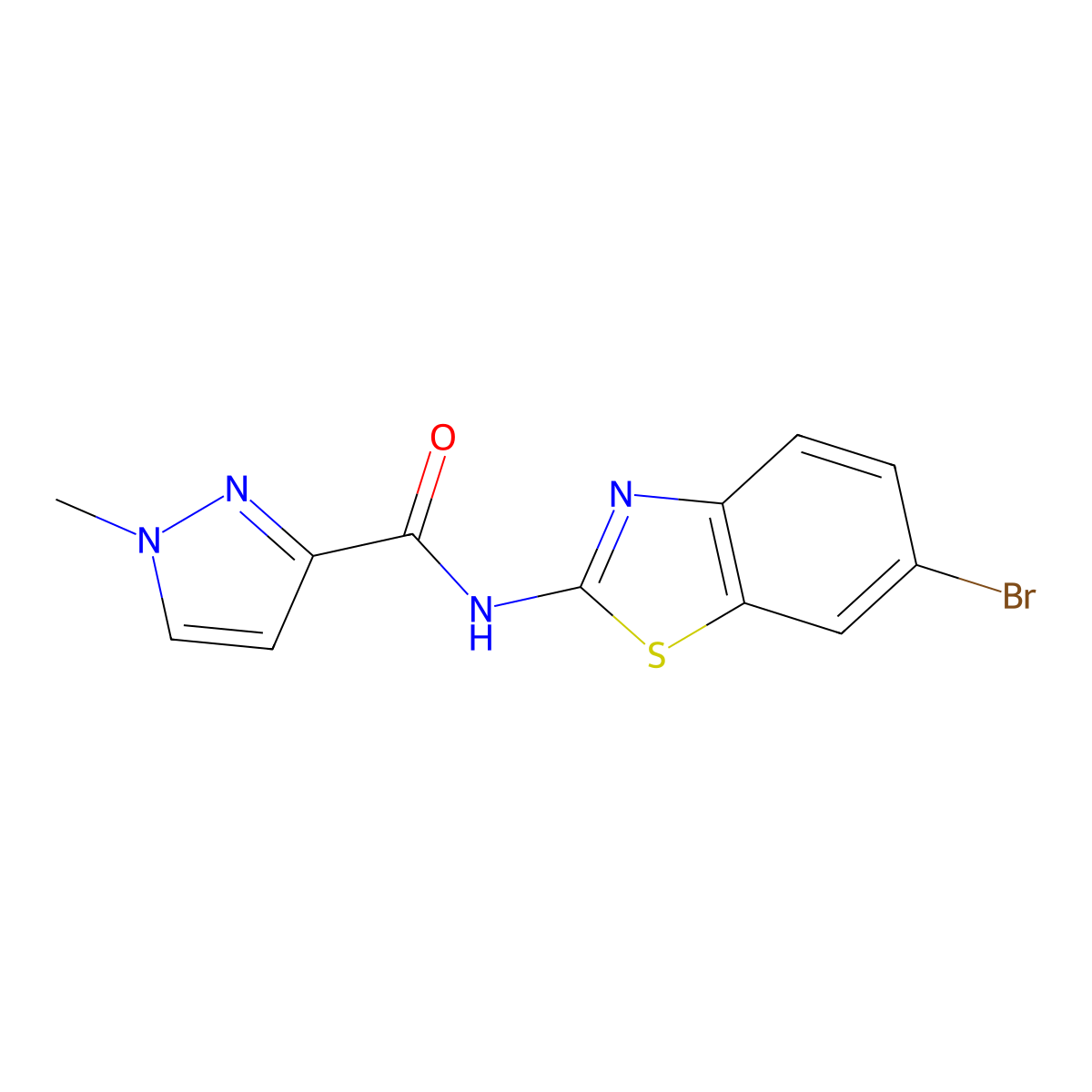 N-(6-bromo-1,3-benzothiazol-2-yl)-1-methylpyrazole-3-carboxamide molecular structure, CAS 1210993-50-2