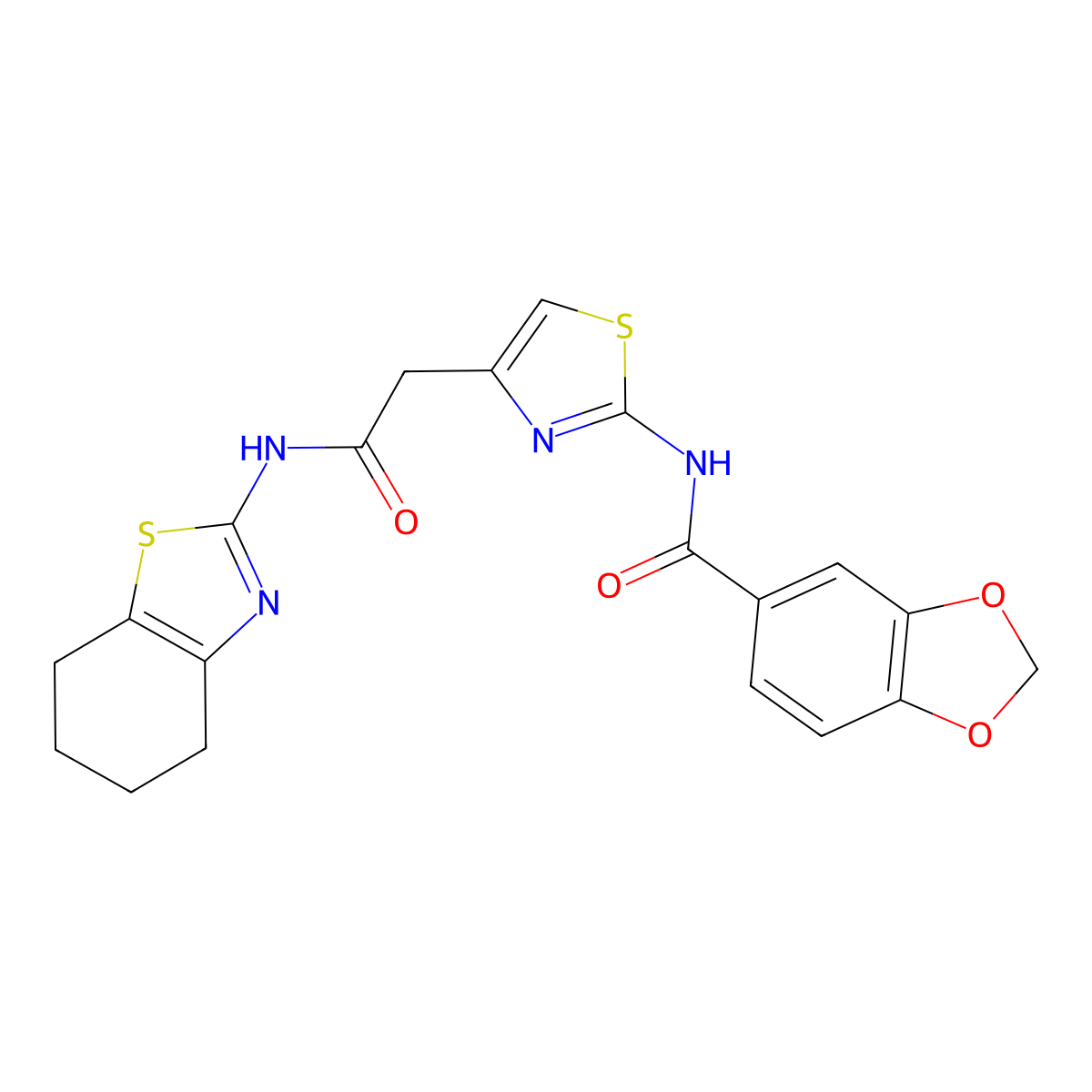 N-(4-(2-oxo-2-((4,5,6,7-tetrahydrobenzo[d]thiazol-2-yl)amino)ethyl)thiazol-2-yl)benzo[d][1,3]dioxole-5-carboxamide molecular structure, CAS 1210998-39-2
