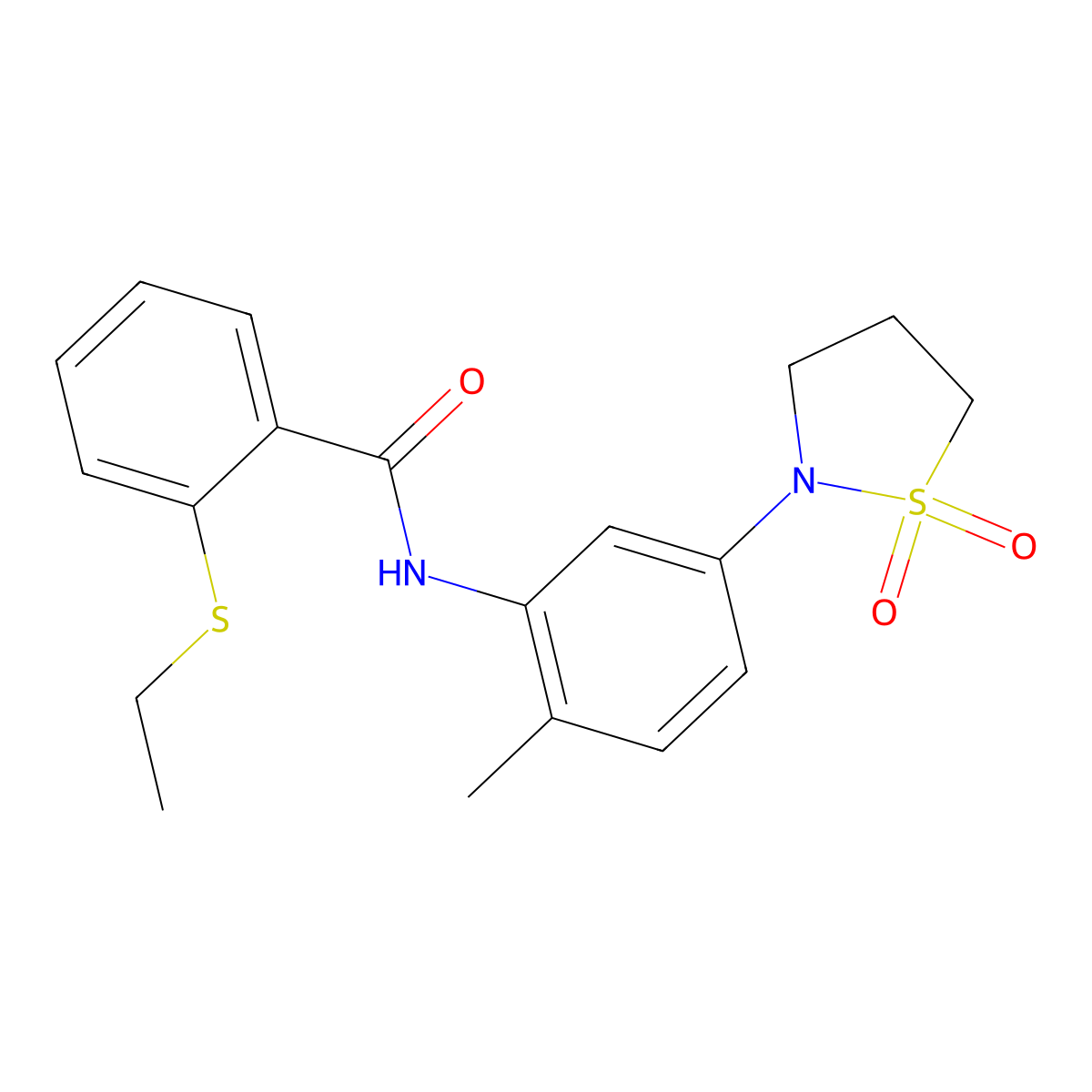 N-(5-(1,1-dioxidoisothiazolidin-2-yl)-2-methylphenyl)-2-(ethylthio)benzamide molecular structure, CAS 1210998-43-8