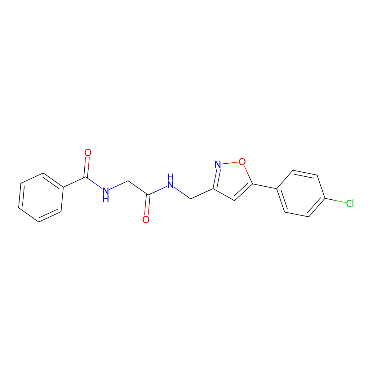 N-(2-(((5-(4-chlorophenyl)isoxazol-3-yl)methyl)amino)-2-oxoethyl)benzamide molecular structure, CAS 1211011-14-1