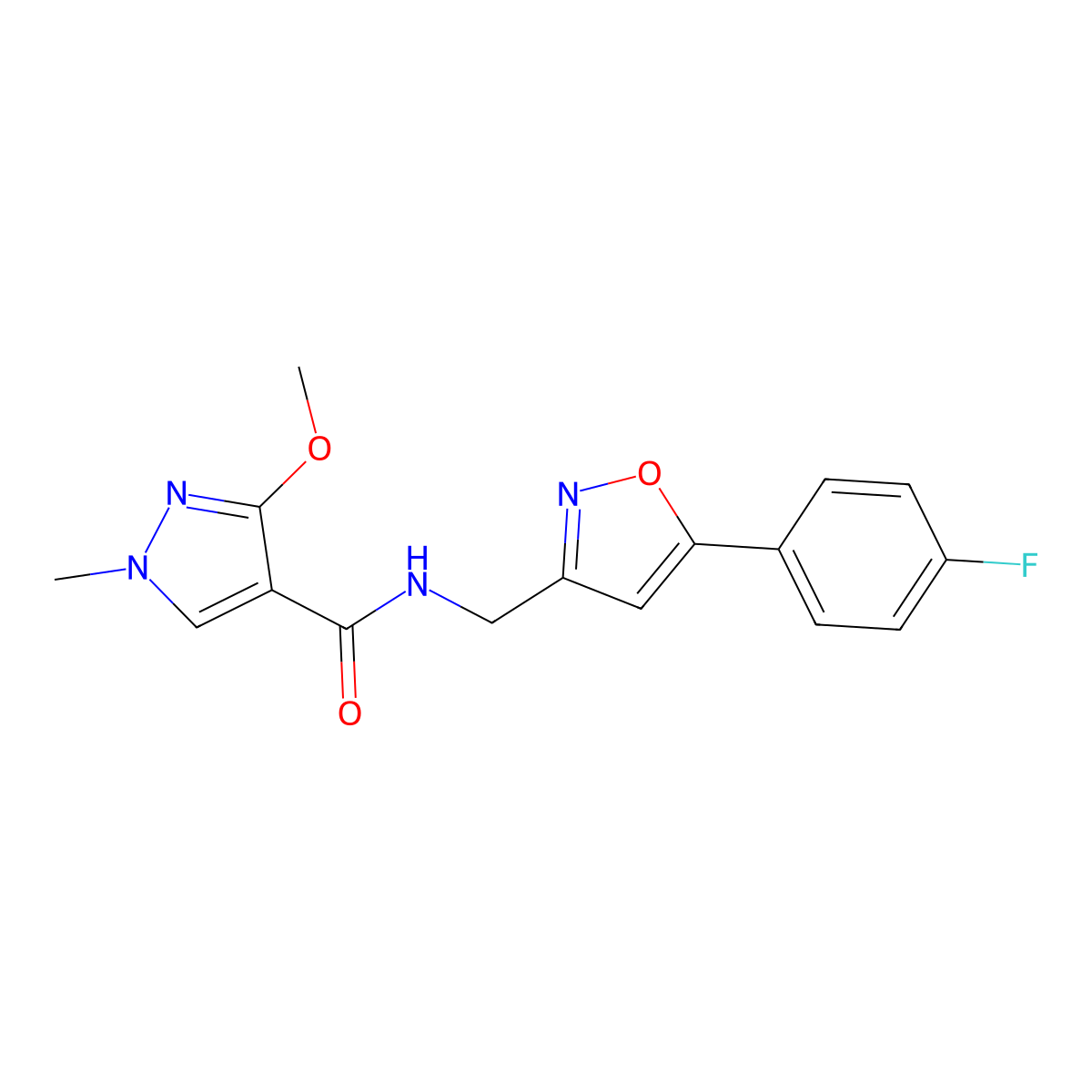 N-((5-(4-fluorophenyl)isoxazol-3-yl)methyl)-3-methoxy-1-methyl-1H-pyrazole-4-carboxamide molecular structure, CAS 1211014-71-9