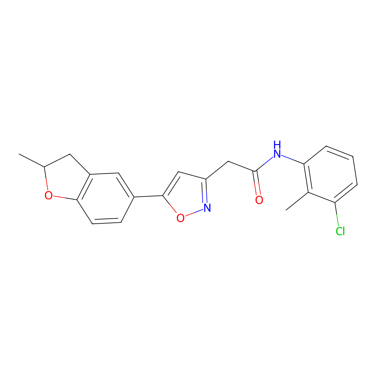 N-(3-chloro-2-methylphenyl)-2-[5-(2-methyl-2,3-dihydro-1-benzofuran-5-yl)-1,2-oxazol-3-yl]acetamide molecular structure, CAS 1211018-48-2