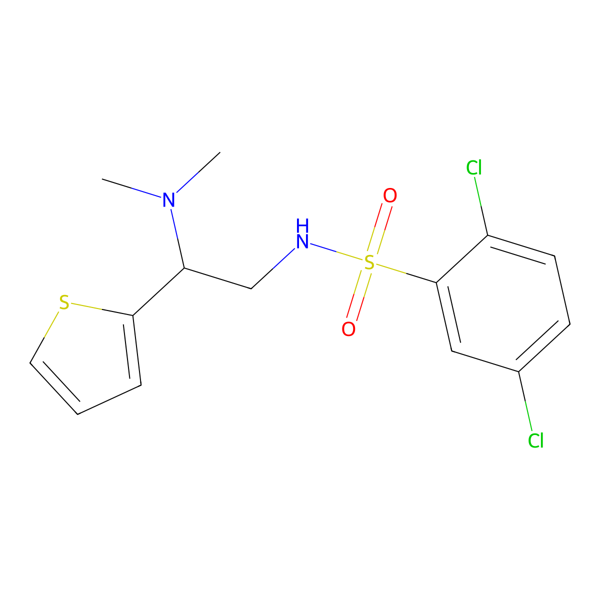 2,5-dichloro-N-(2-(dimethylamino)-2-(thiophen-2-yl)ethyl)benzenesulfonamide molecular structure, CAS 1211019-34-9