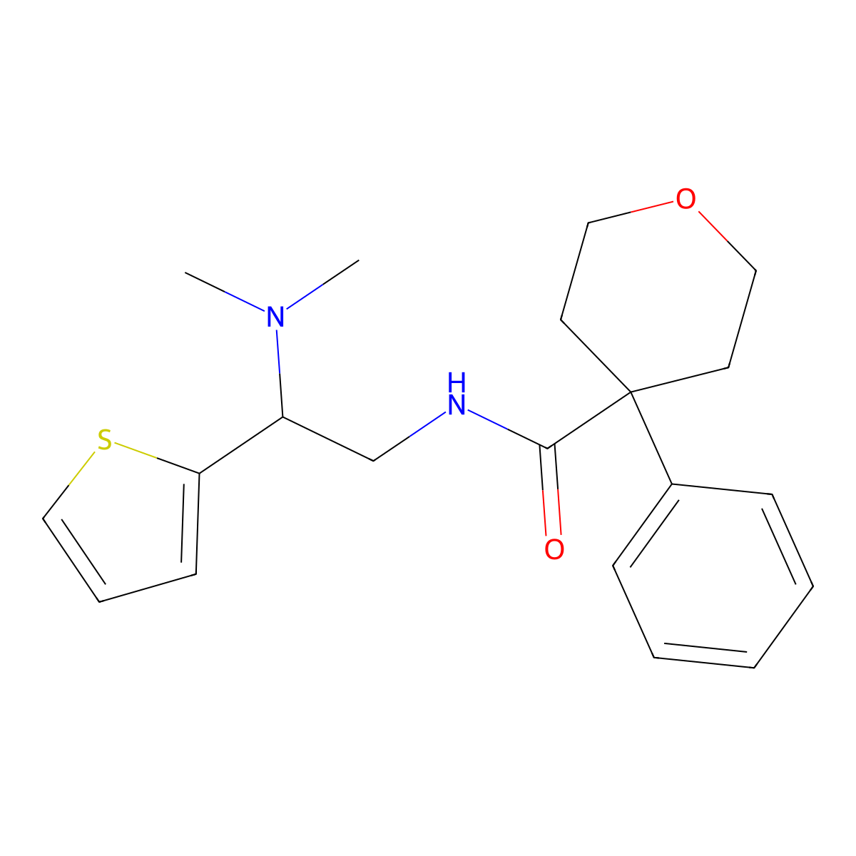 N-(2-(dimethylamino)-2-(thiophen-2-yl)ethyl)-4-phenyltetrahydro-2H-pyran-4-carboxamide molecular structure, CAS 1211023-27-6