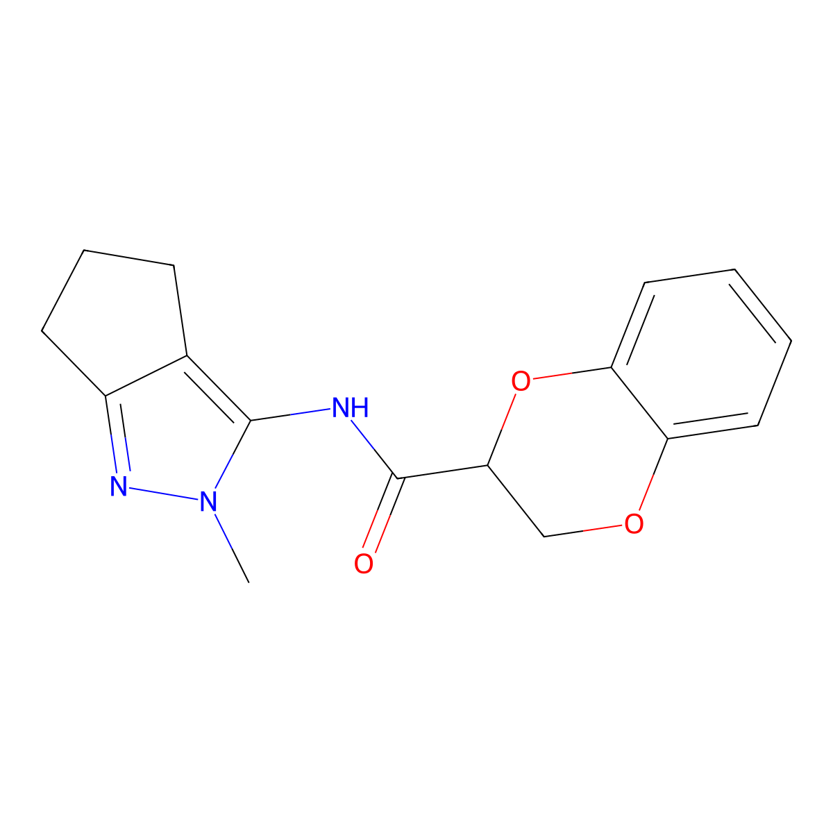 N-{2-methyl-2H,4H,5H,6H-cyclopenta[c]pyrazol-3-yl}-2,3-dihydro-1,4-benzodioxine-2-carboxamide molecular structure, CAS 1211027-47-2