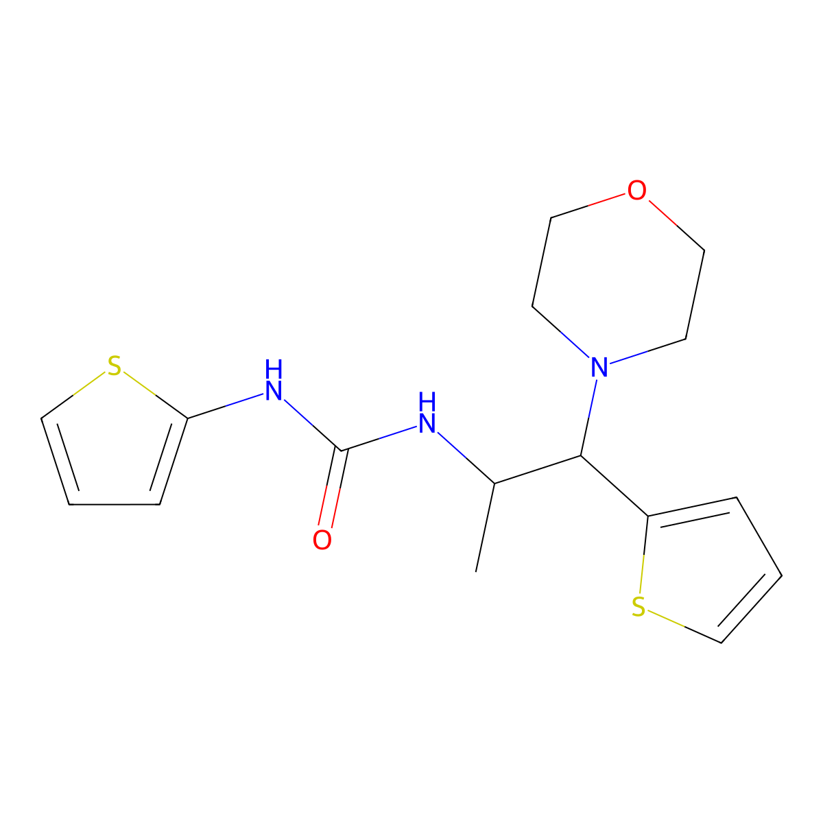1-[1-(Morpholin-4-yl)-1-(thiophen-2-yl)propan-2-yl]-3-(thiophen-2-yl)urea molecular structure, CAS 1211029-70-7