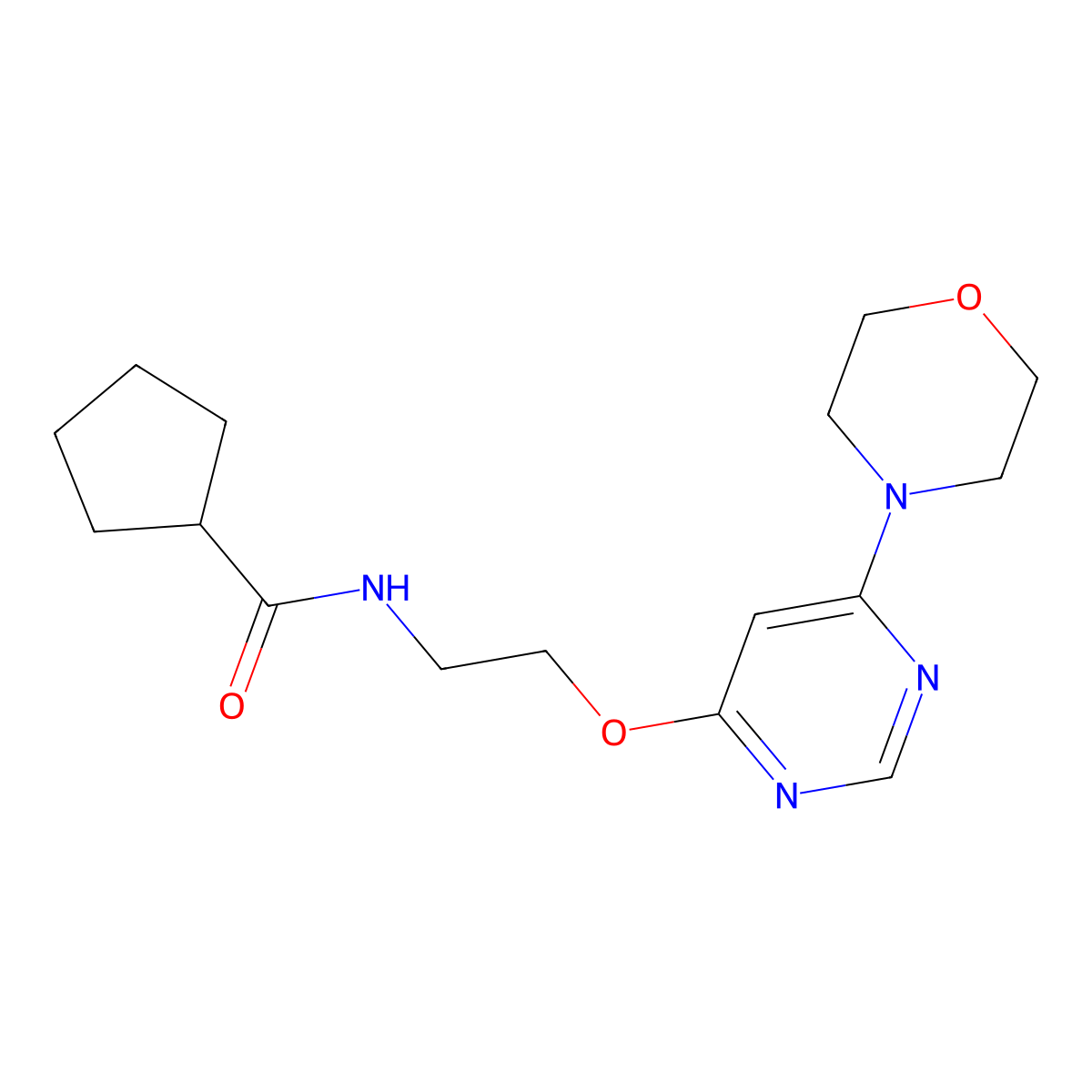 N-(2-((6-morpholinopyrimidin-4-yl)oxy)ethyl)cyclopentanecarboxamide molecular structure, CAS 1211029-90-1