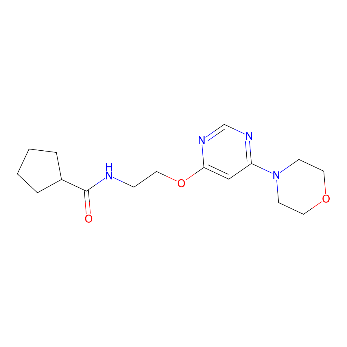 N-(2-((6-morpholinopyrimidin-4-yl)oxy)ethyl)cyclopentanecarboxamide molecular structure, CAS 1211029-90-1