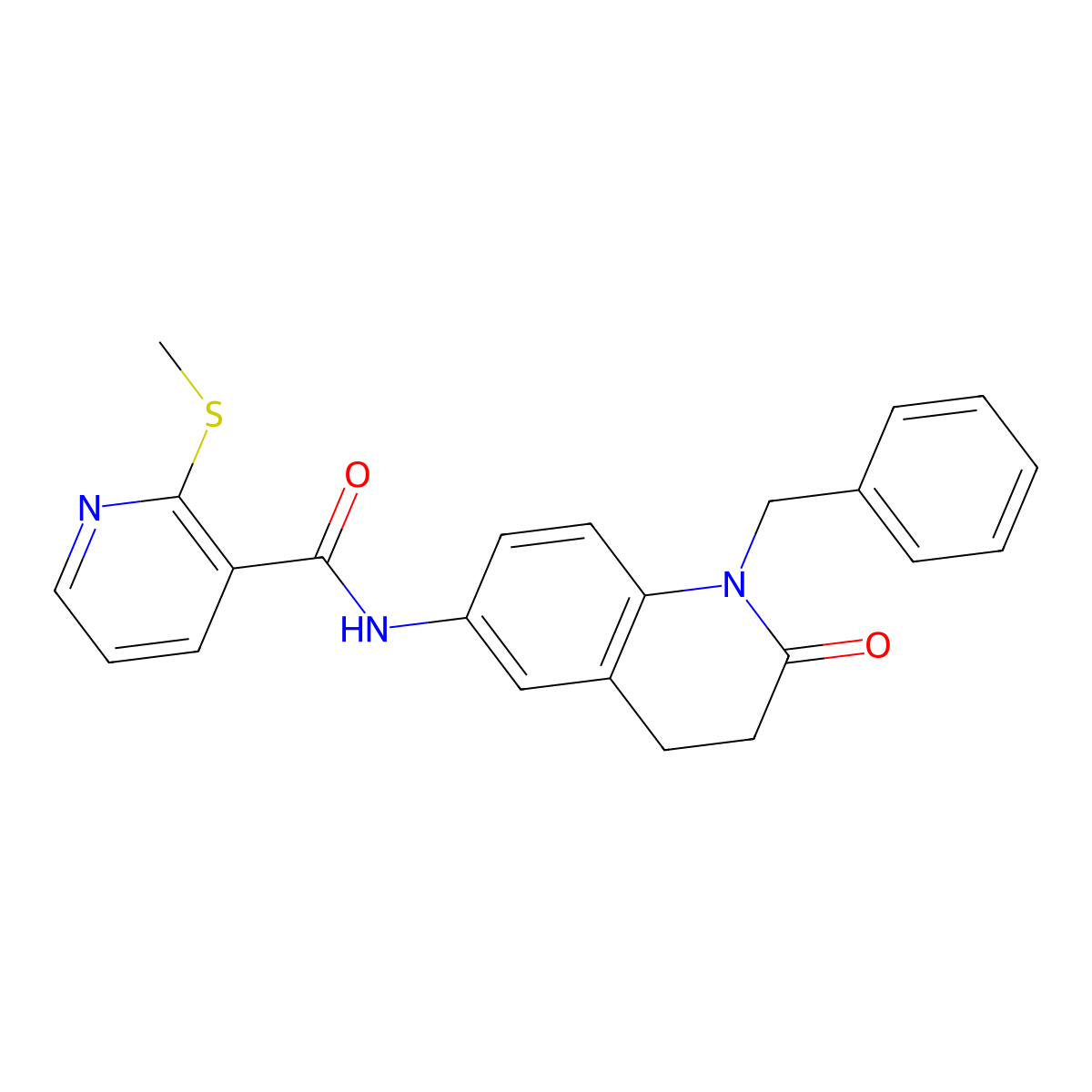 N-(1-benzyl-2-oxo-1,2,3,4-tetrahydroquinolin-6-yl)-2-(methylthio)nicotinamide molecular structure, CAS 1211030-26-0