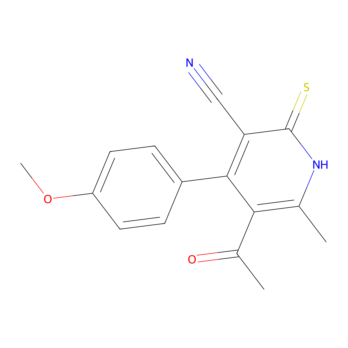 5-Acetyl-6-methyl-2-thioxo-4-(p-methoxyphenyl)-1,2-dihydro-3-pyridinecarbonitrile molecular structure, CAS 121104-38-9