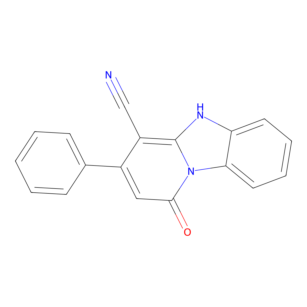 1-Oxo-3-phenyl-1,5-dihydropyrido[1,2-a]benzimidazole-4-carbonitrile molecular structure, CAS 121105-75-7